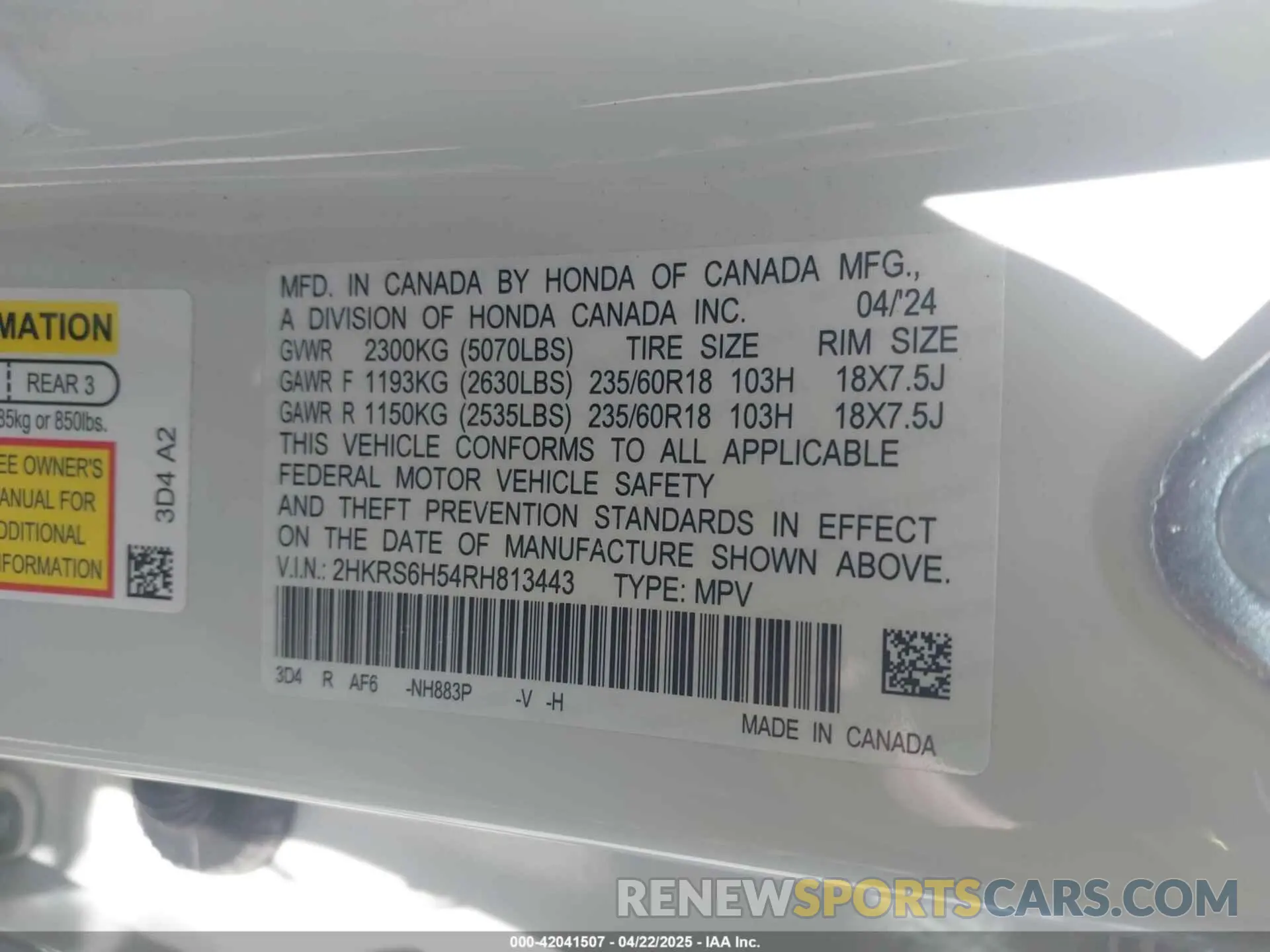 9 Фотография поврежденного автомобиля 2HKRS6H54RH813443 HONDA CR-V 2024
