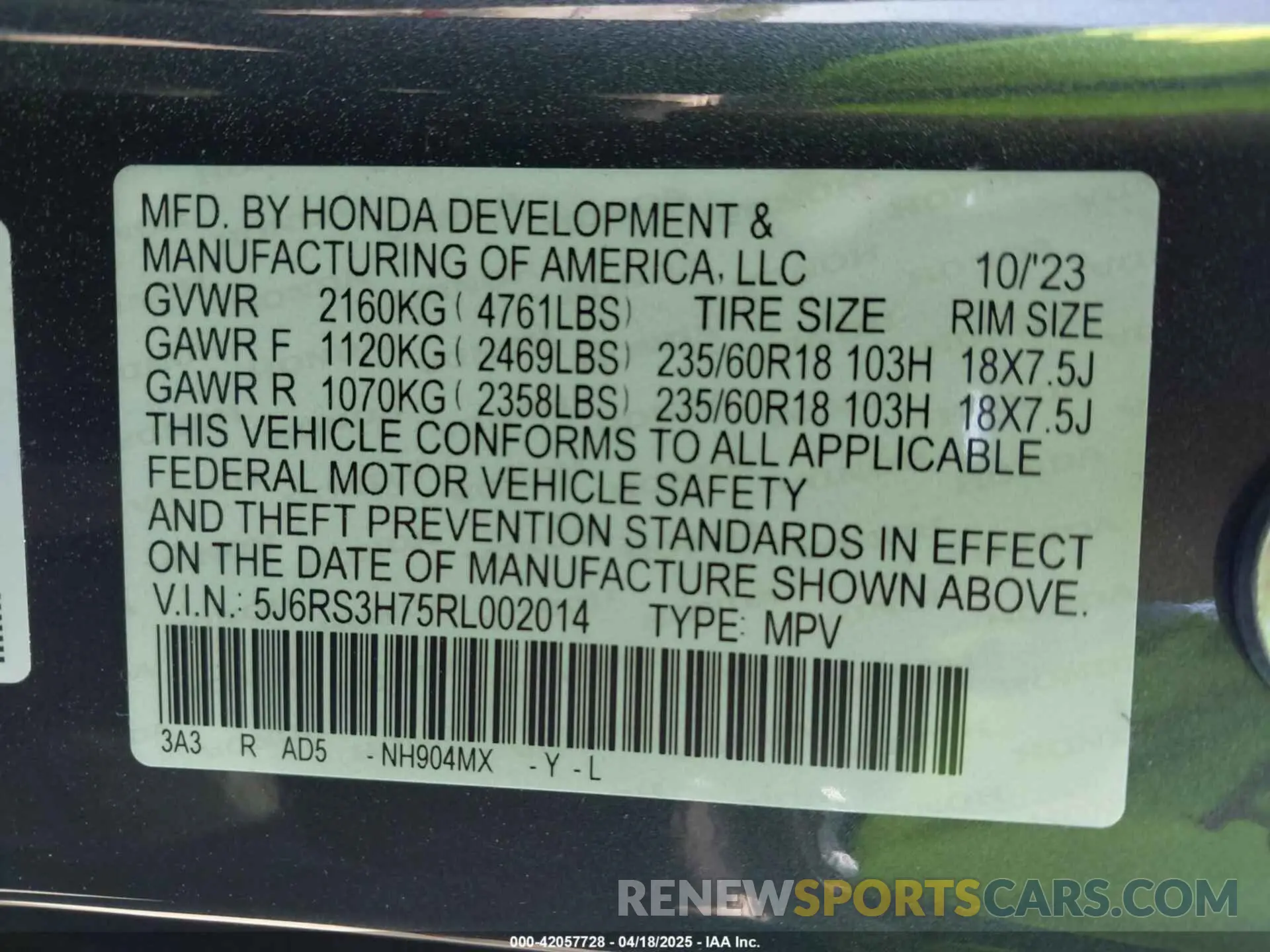 9 Фотография поврежденного автомобиля 5J6RS3H75RL002014 HONDA CR-V 2024