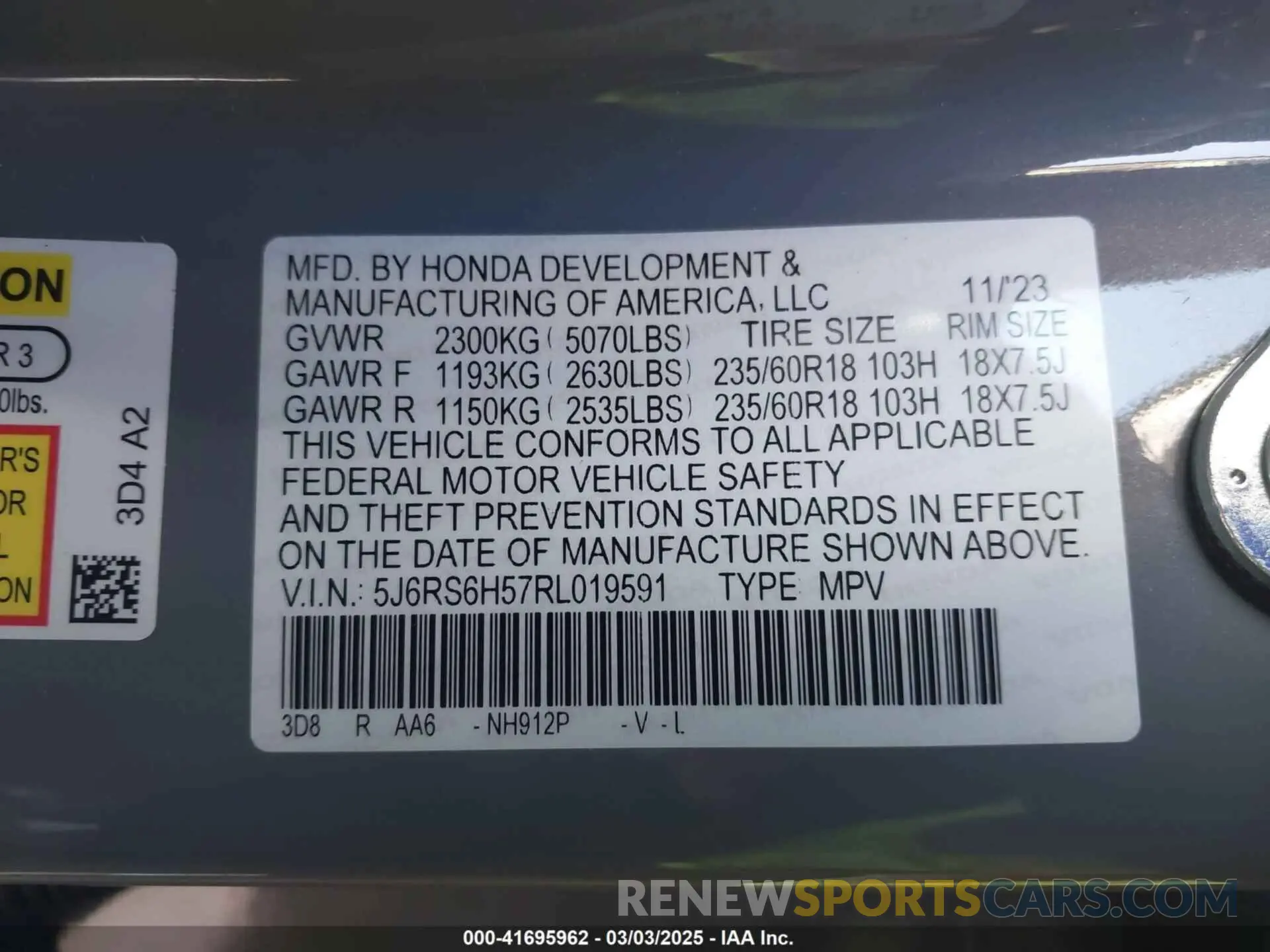 9 Фотография поврежденного автомобиля 5J6RS6H57RL019591 HONDA CR-V 2024