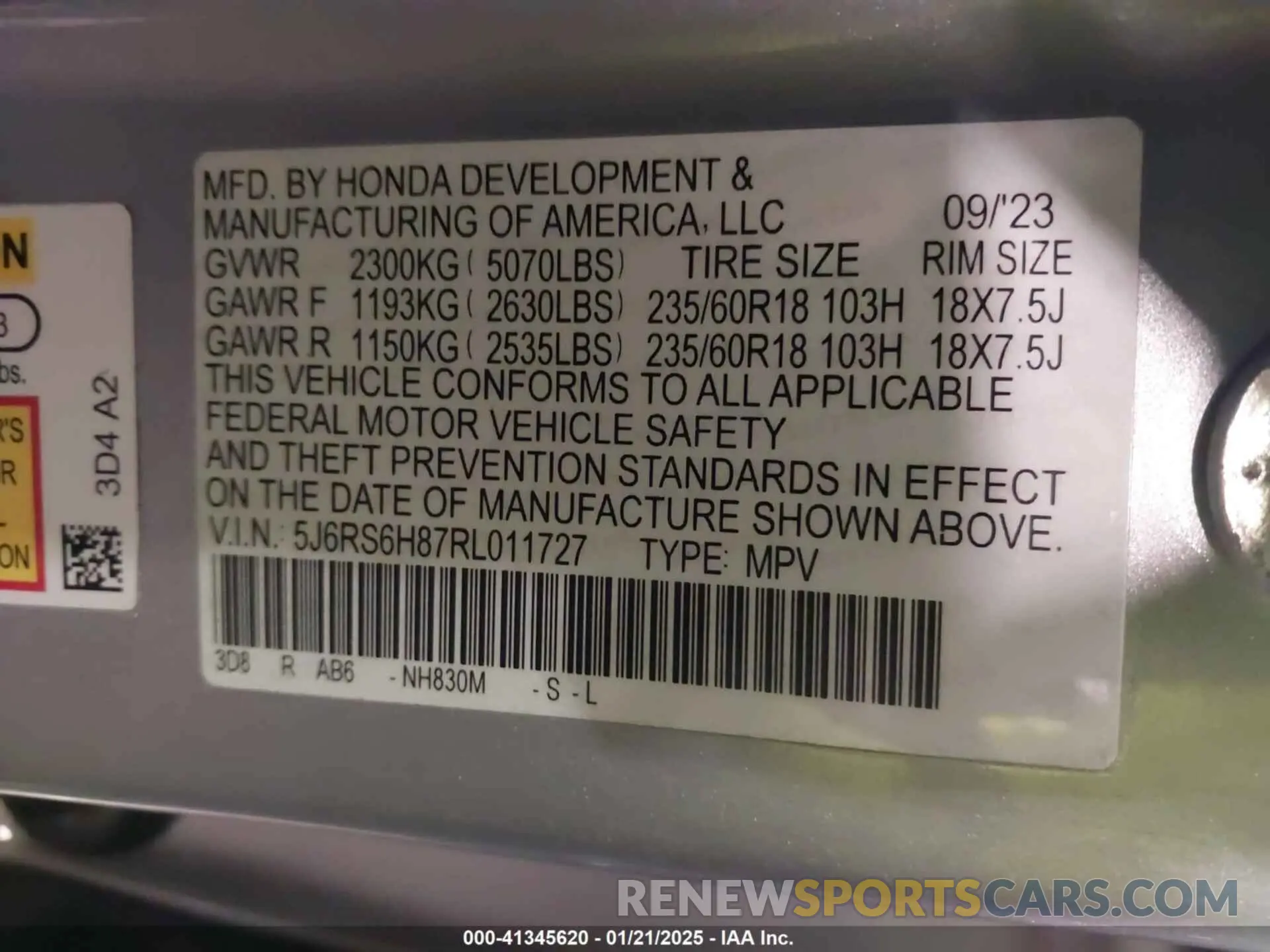 9 Фотография поврежденного автомобиля 5J6RS6H87RL011727 HONDA CR-V 2024