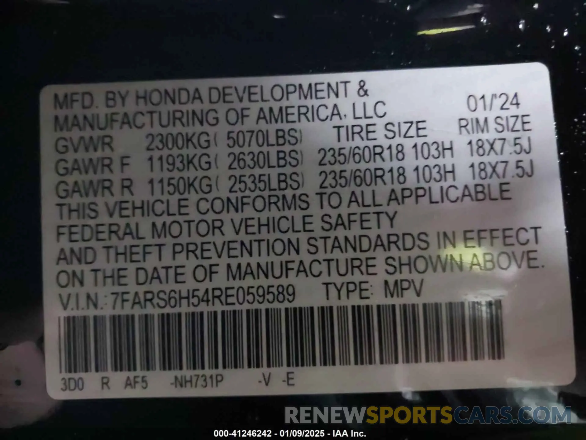 9 Фотография поврежденного автомобиля 7FARS6H54RE059589 HONDA CR-V 2024
