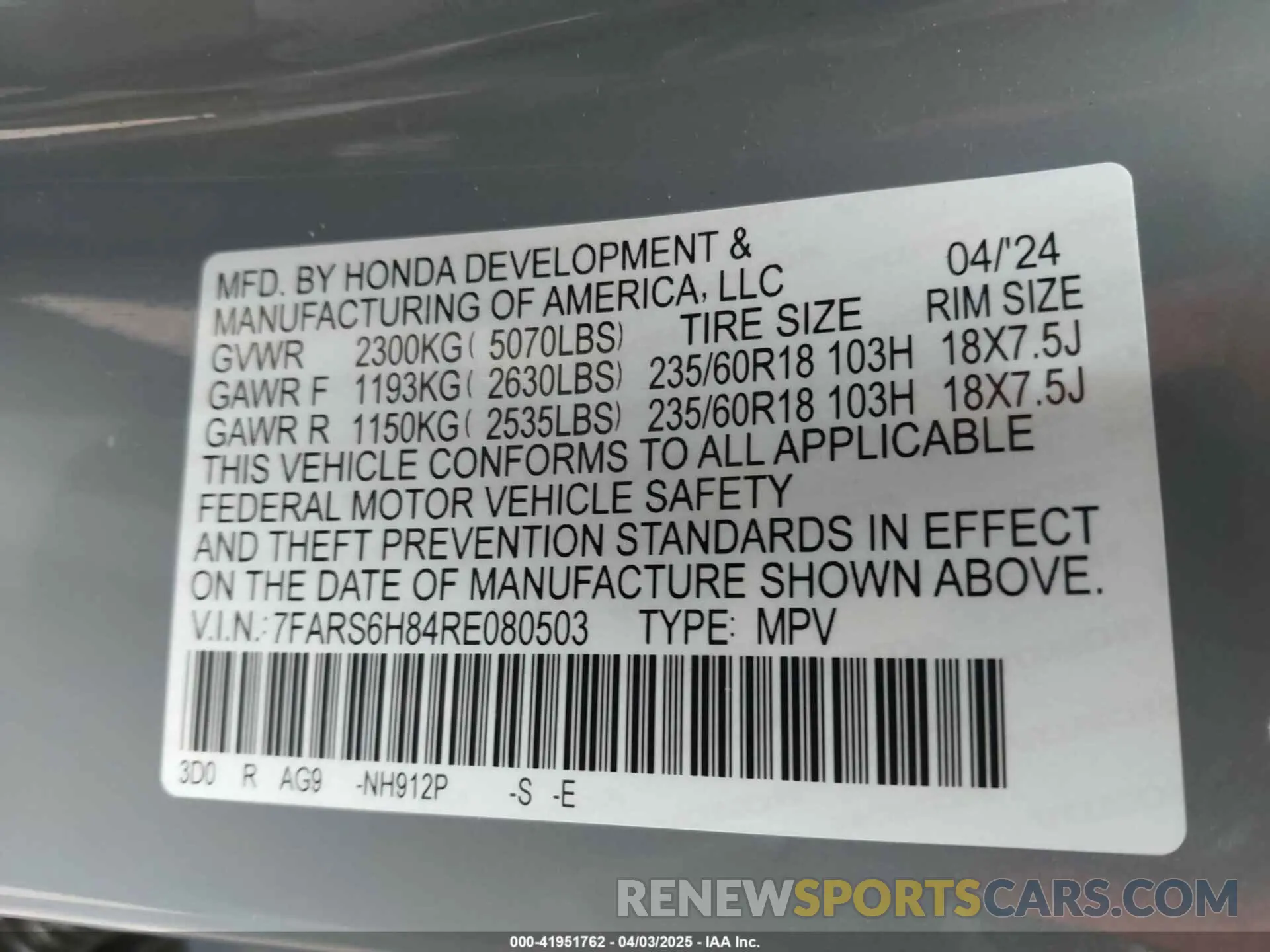 9 Фотография поврежденного автомобиля 7FARS6H84RE080503 HONDA CR-V 2024