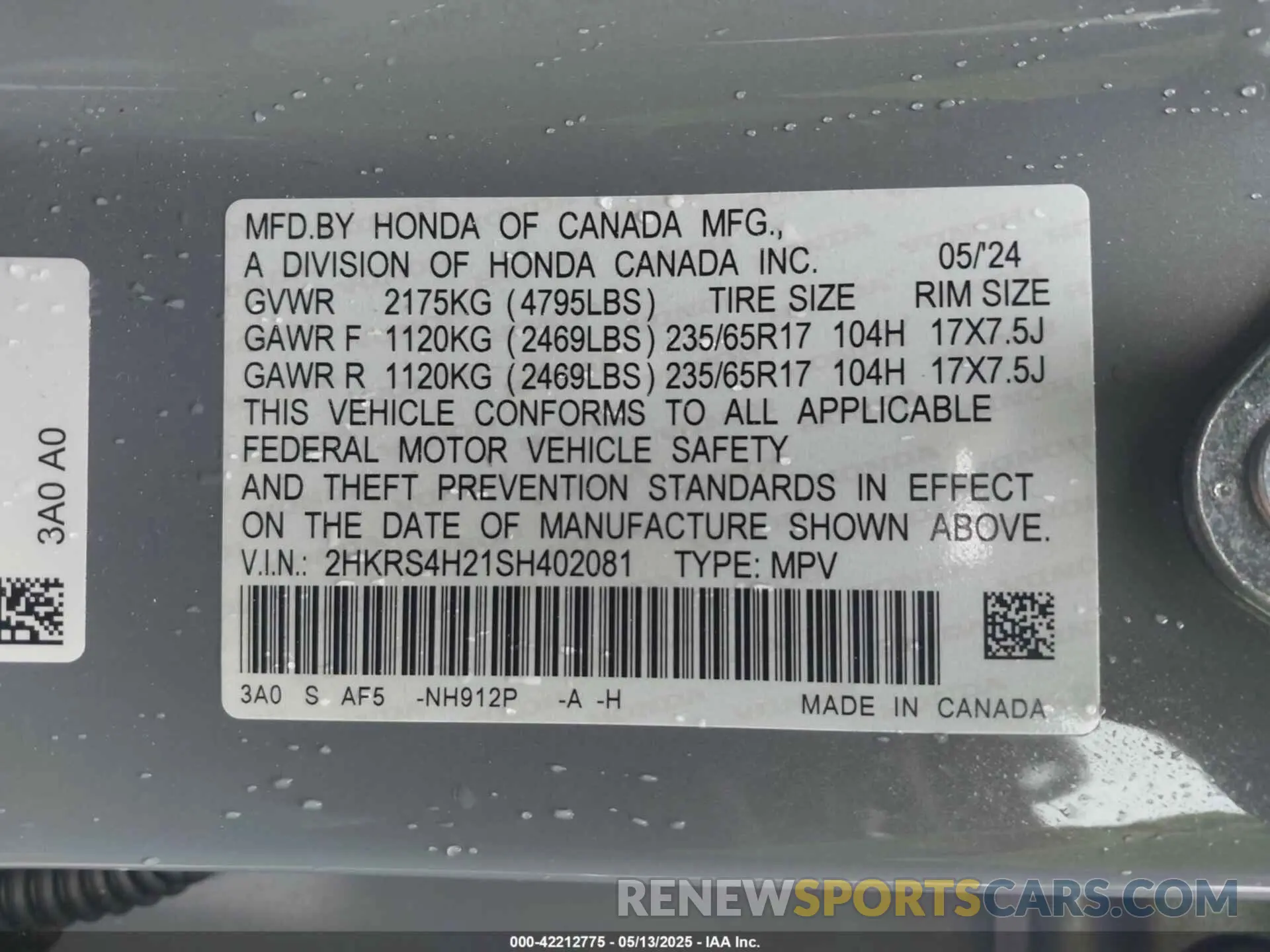 9 Фотография поврежденного автомобиля 2HKRS4H21SH402081 HONDA CR-V 2025