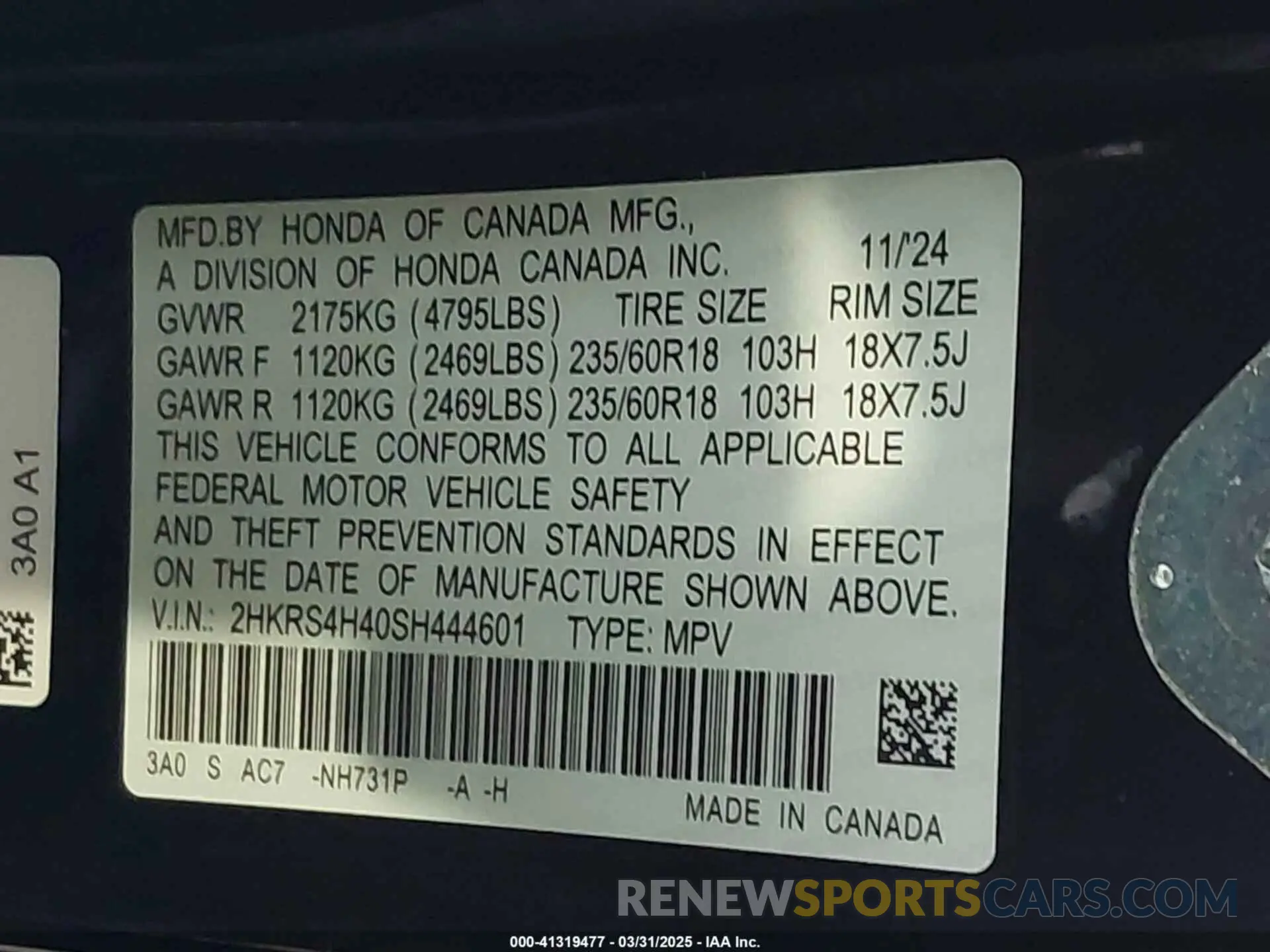 9 Фотография поврежденного автомобиля 2HKRS4H40SH444601 HONDA CR-V 2025