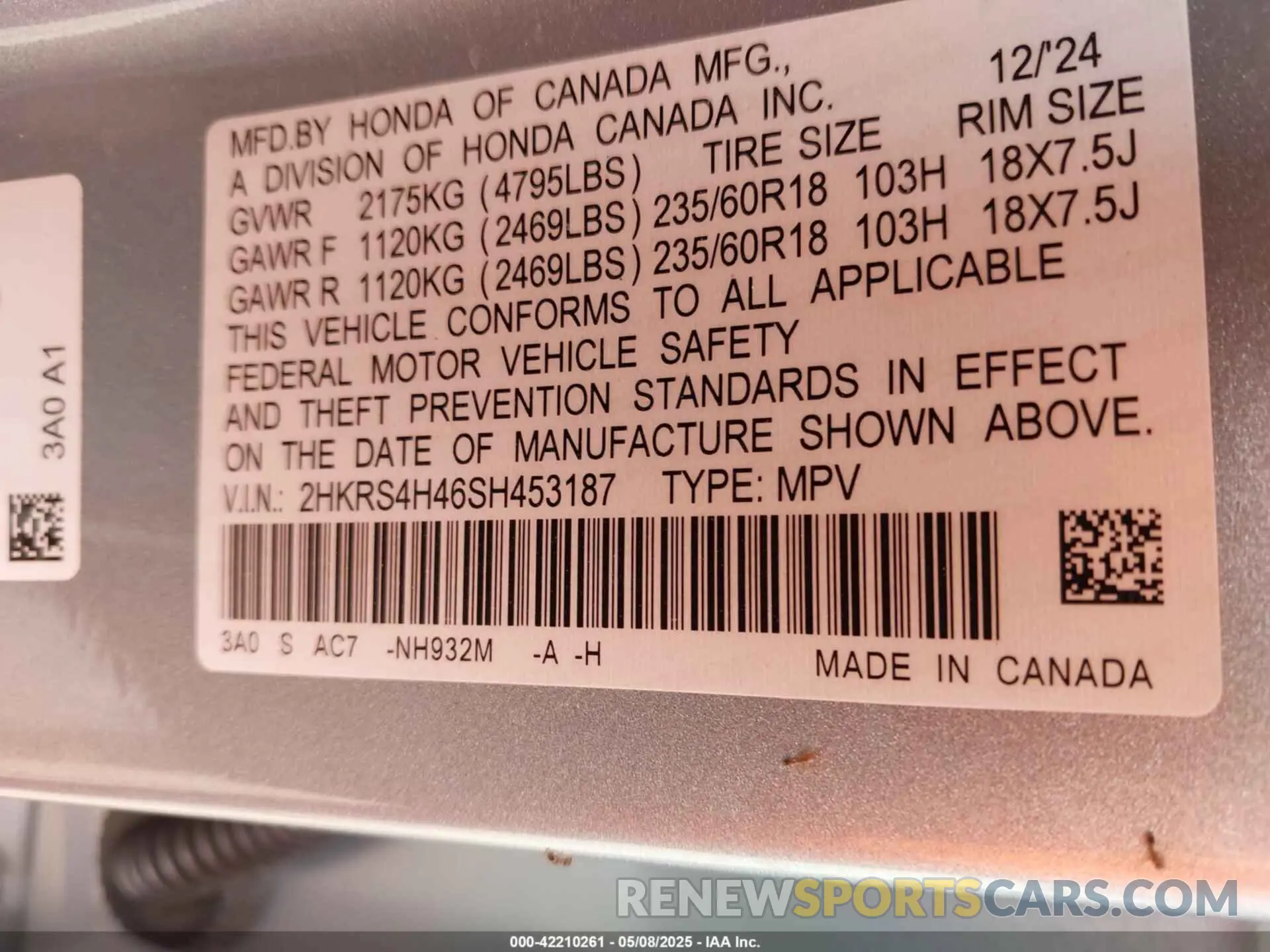 9 Photograph of a damaged car 2HKRS4H46SH453187 HONDA CR-V 2025