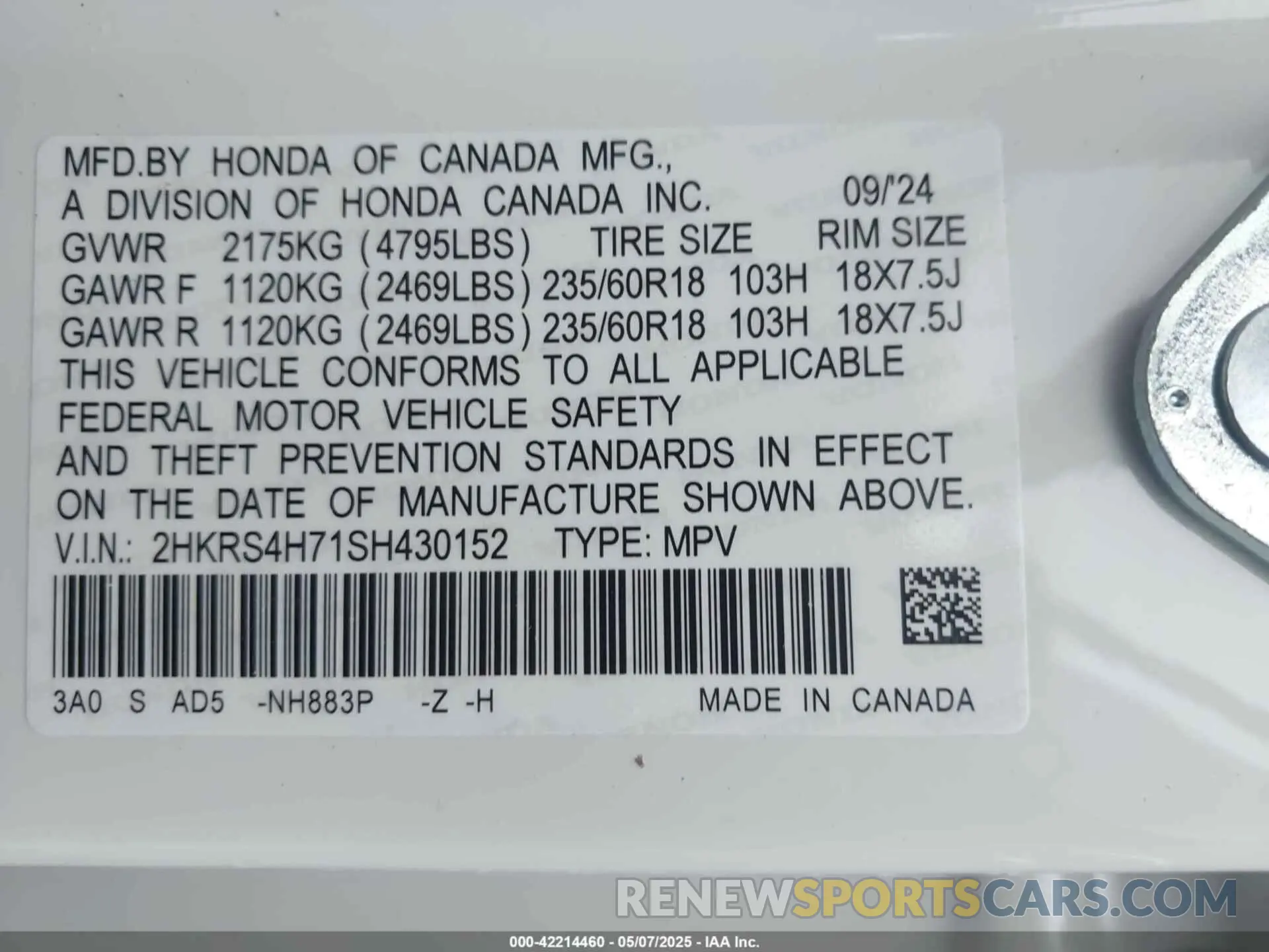 9 Photograph of a damaged car 2HKRS4H71SH430152 HONDA CR-V 2025