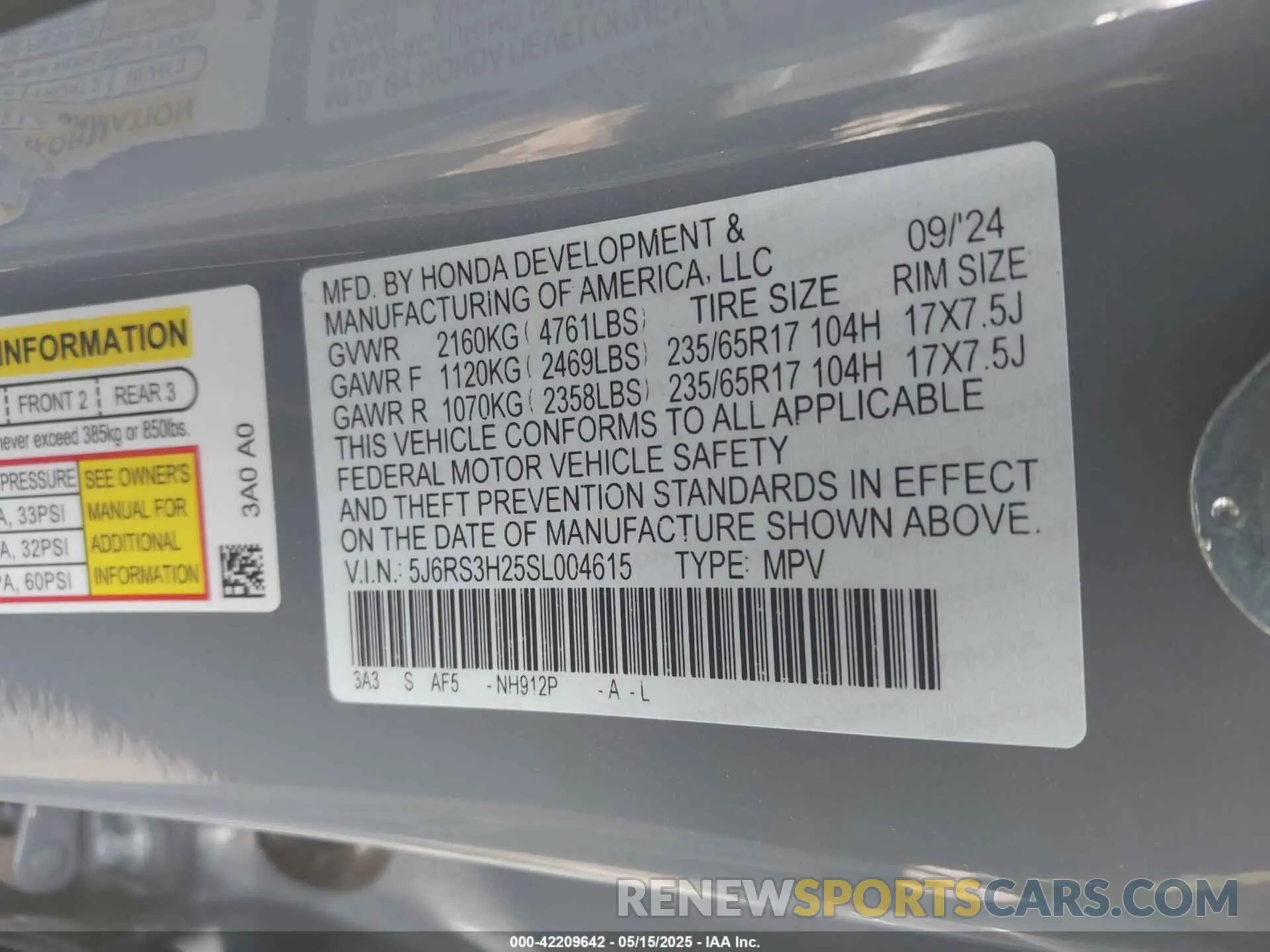 9 Фотография поврежденного автомобиля 5J6RS3H25SL004615 HONDA CR-V 2025