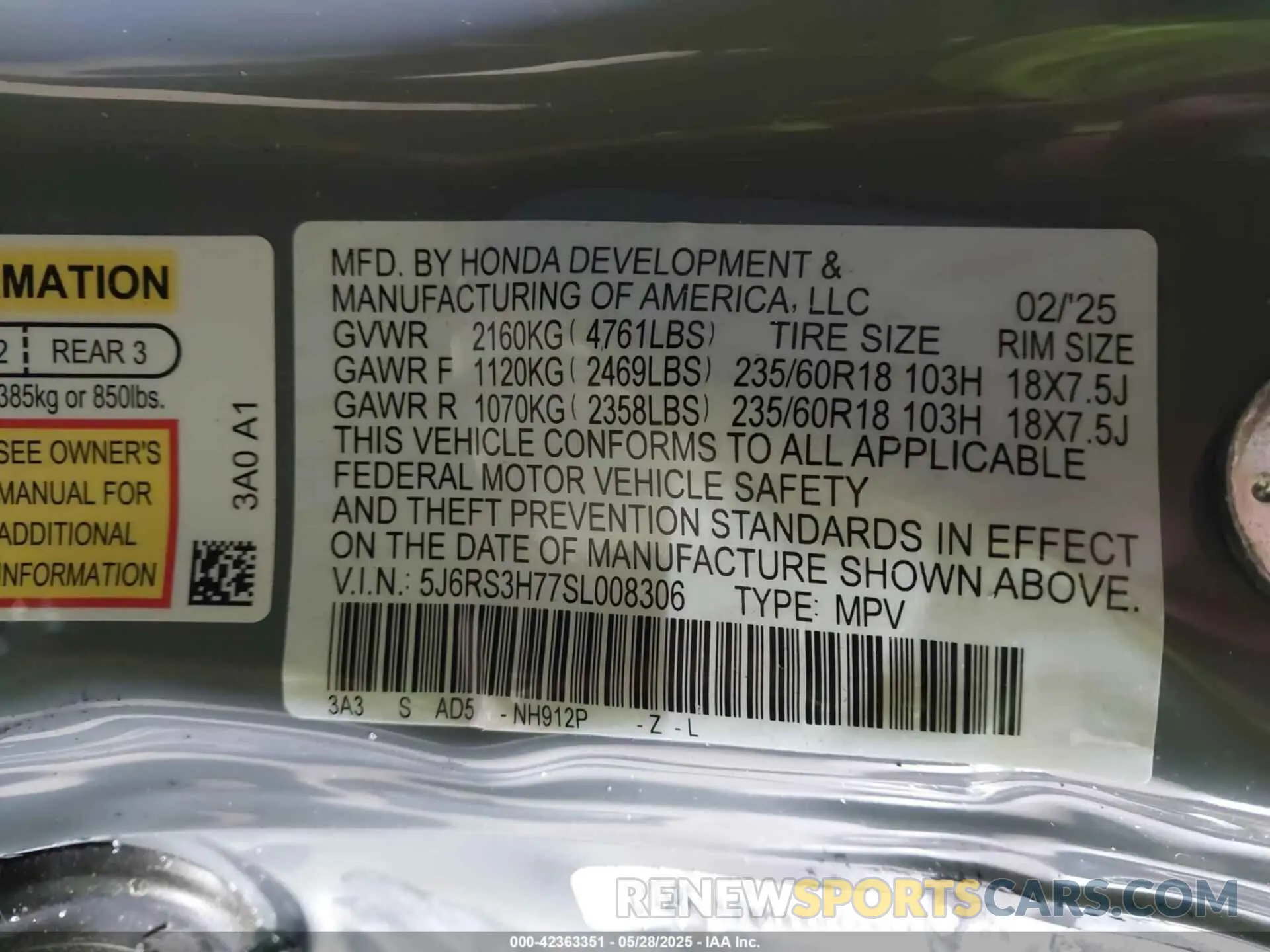 9 Фотография поврежденного автомобиля 5J6RS3H77SL008306 HONDA CR-V 2025