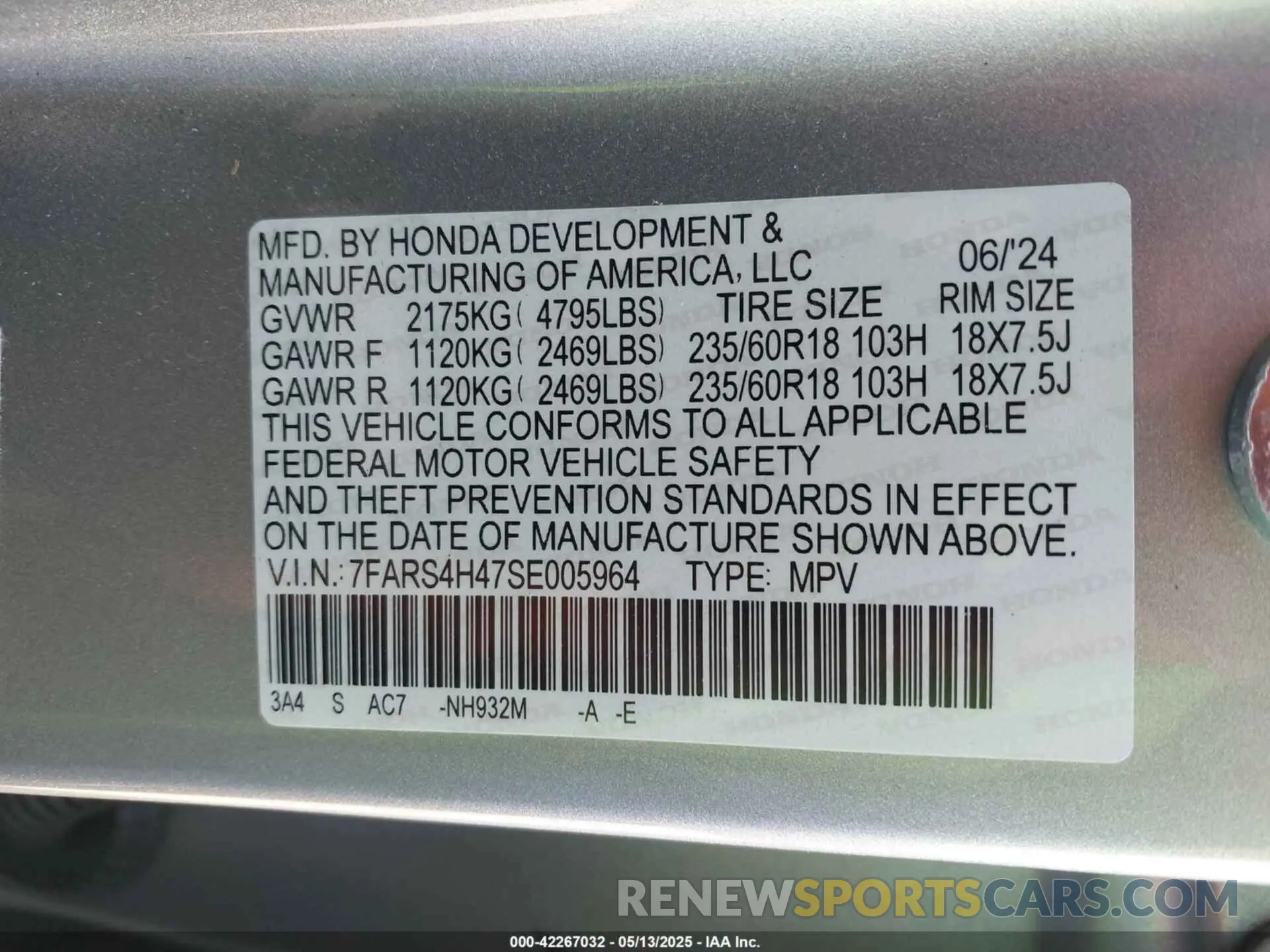 9 Фотография поврежденного автомобиля 7FARS4H47SE005964 HONDA CR-V 2025