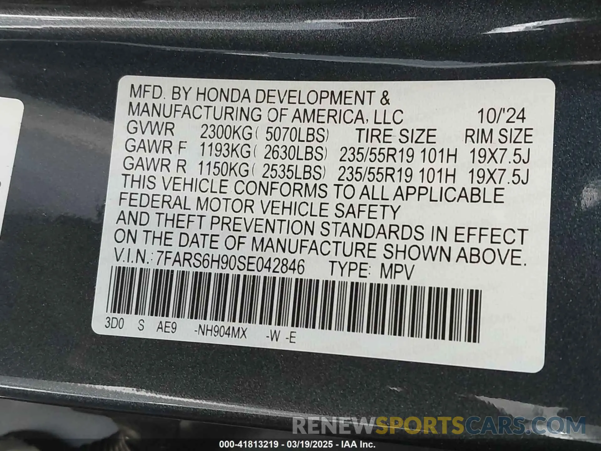 9 Фотография поврежденного автомобиля 7FARS6H90SE042846 HONDA CR-V 2025