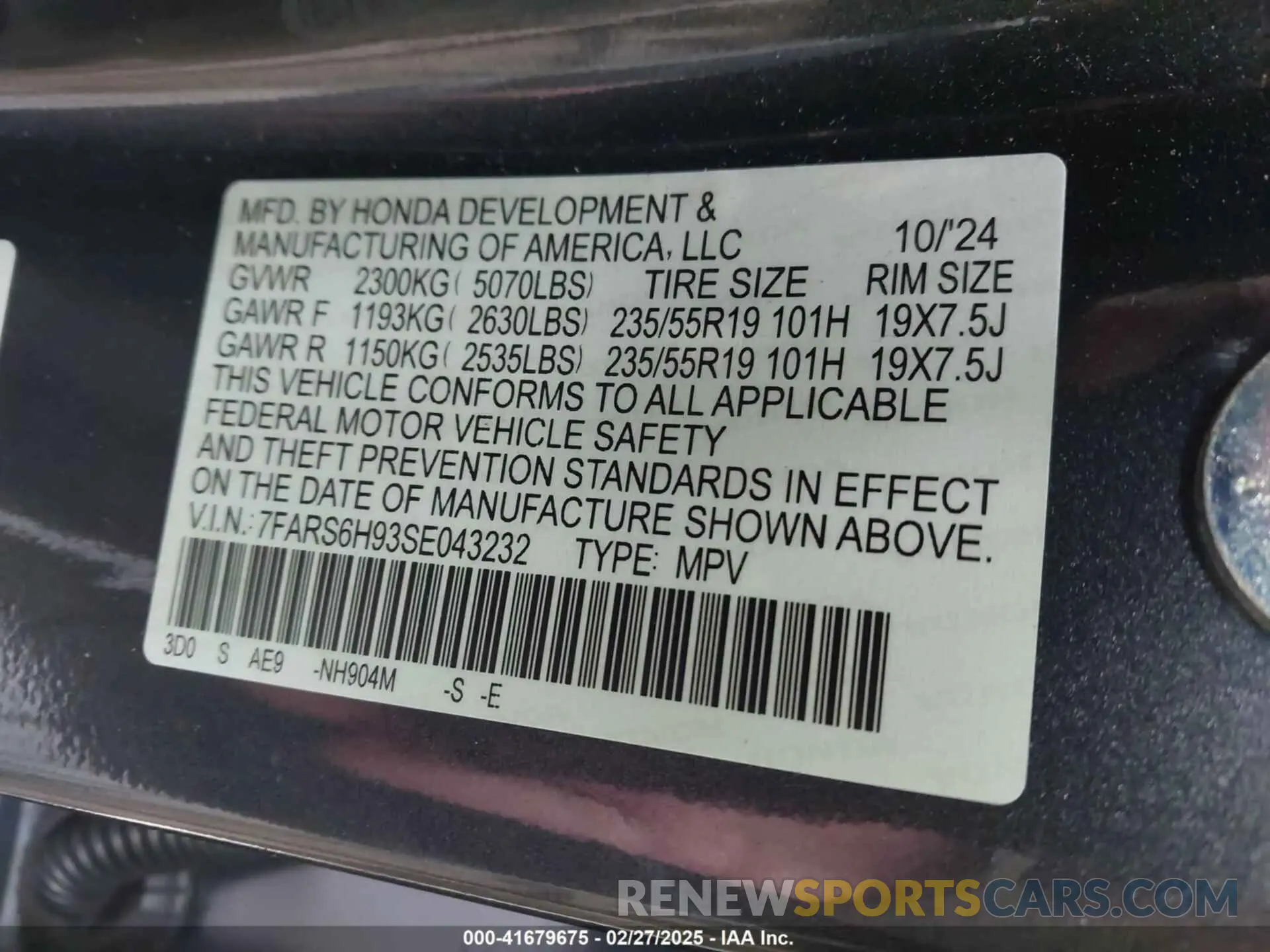 9 Фотография поврежденного автомобиля 7FARS6H93SE043232 HONDA CR-V 2025