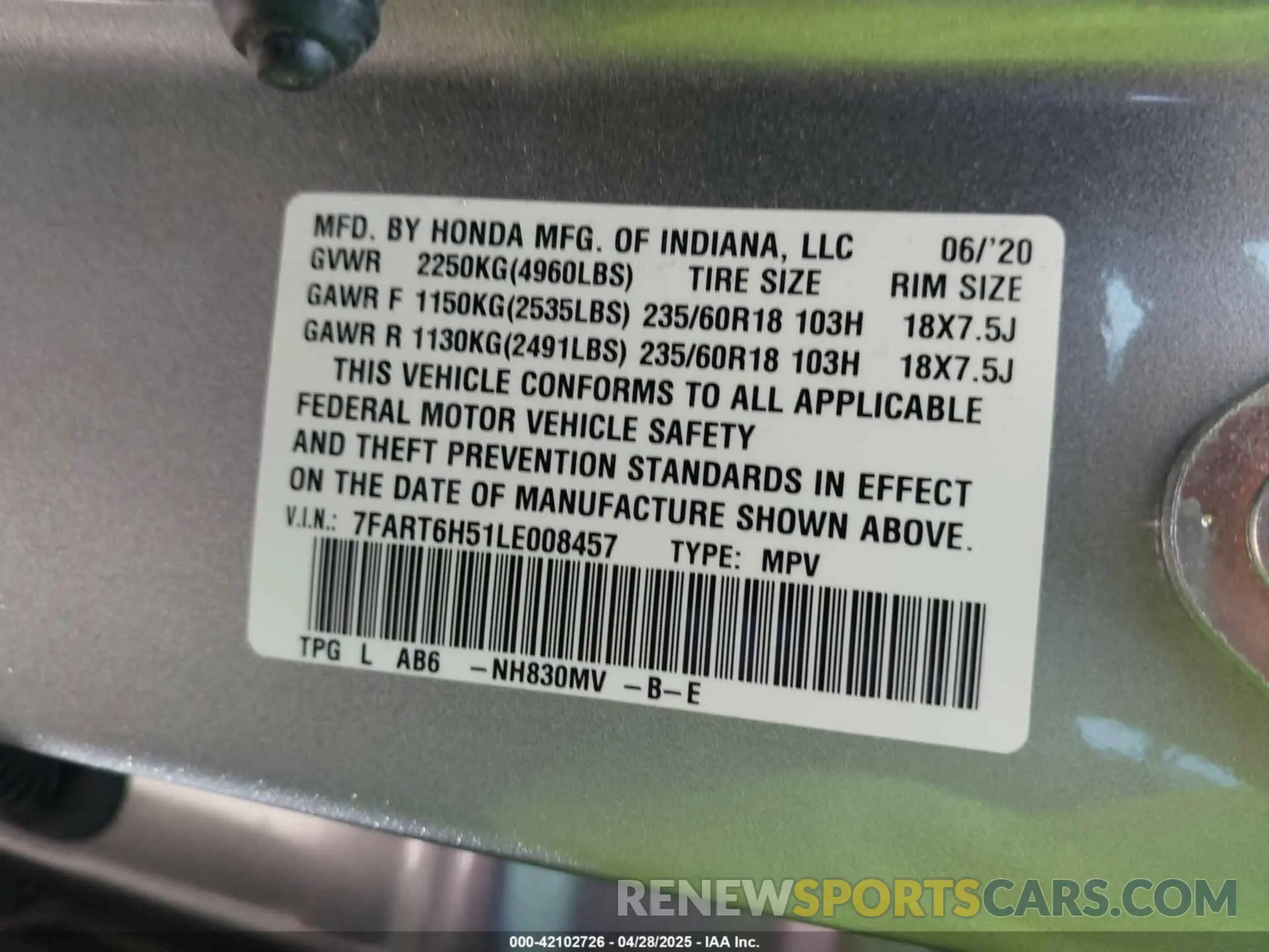 9 Photograph of a damaged car 7FART6H51LE008457 HONDA CR-V HYBRID 2020