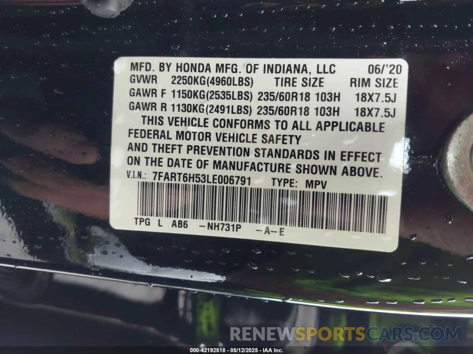 9 Photograph of a damaged car 7FART6H53LE006791 HONDA CR-V HYBRID 2020