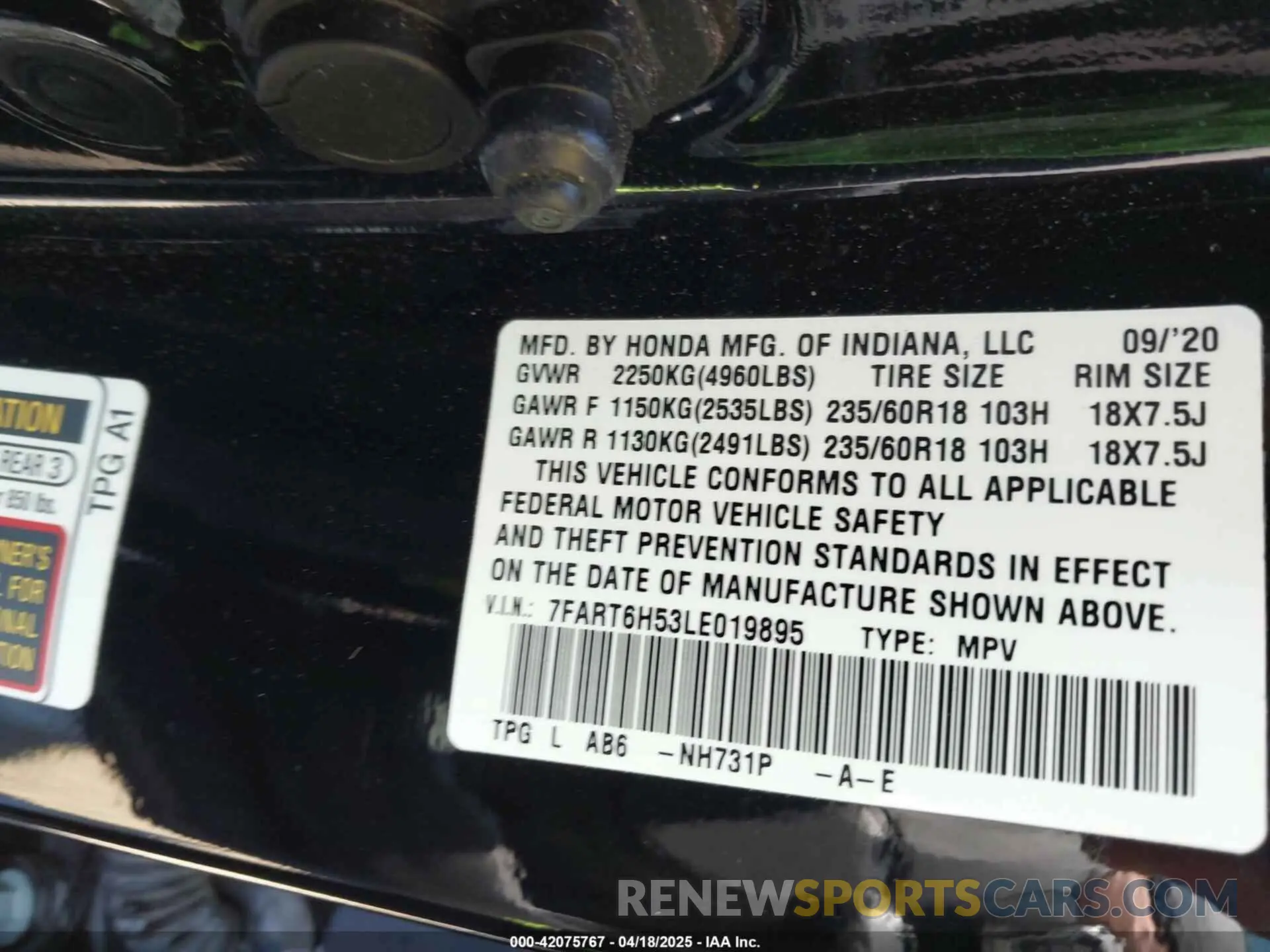 9 Фотография поврежденного автомобиля 7FART6H53LE019895 HONDA CR-V HYBRID 2020