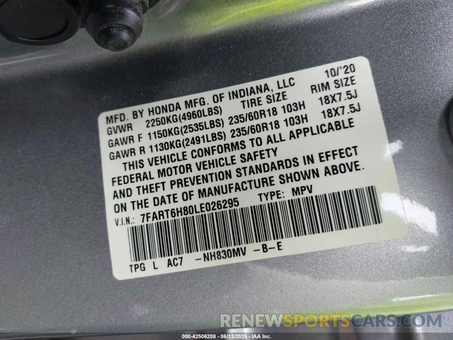 9 Photograph of a damaged car 7FART6H80LE026295 HONDA CR-V HYBRID 2020