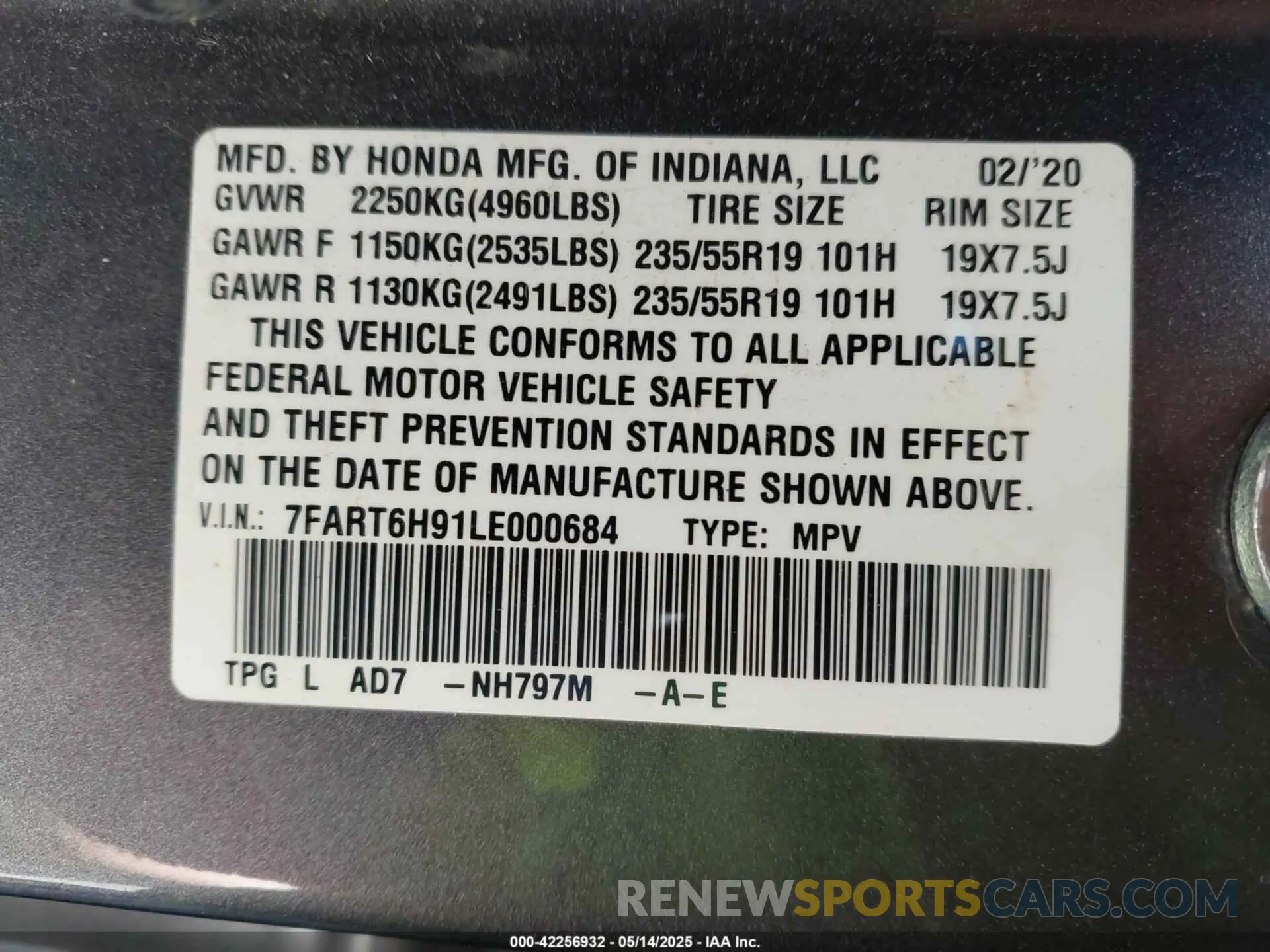 9 Фотография поврежденного автомобиля 7FART6H91LE000684 HONDA CR-V HYBRID 2020