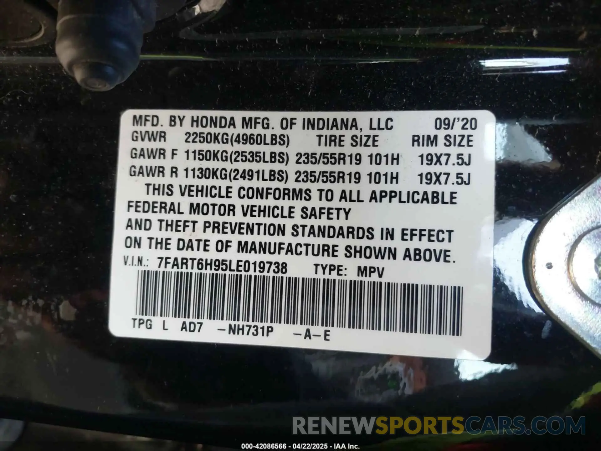 9 Фотография поврежденного автомобиля 7FART6H95LE019738 HONDA CR-V HYBRID 2020