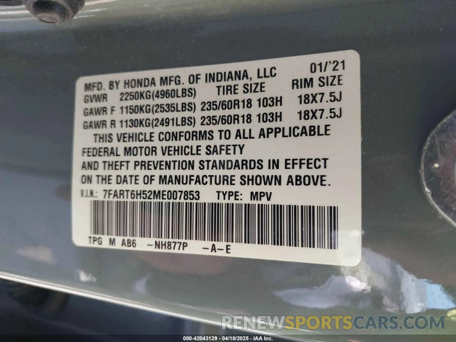 9 Photograph of a damaged car 7FART6H52ME007853 HONDA CR-V HYBRID 2021