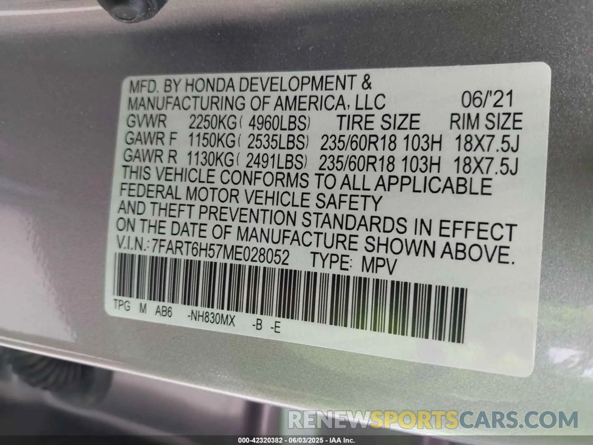 9 Фотография поврежденного автомобиля 7FART6H57ME028052 HONDA CR-V HYBRID 2021