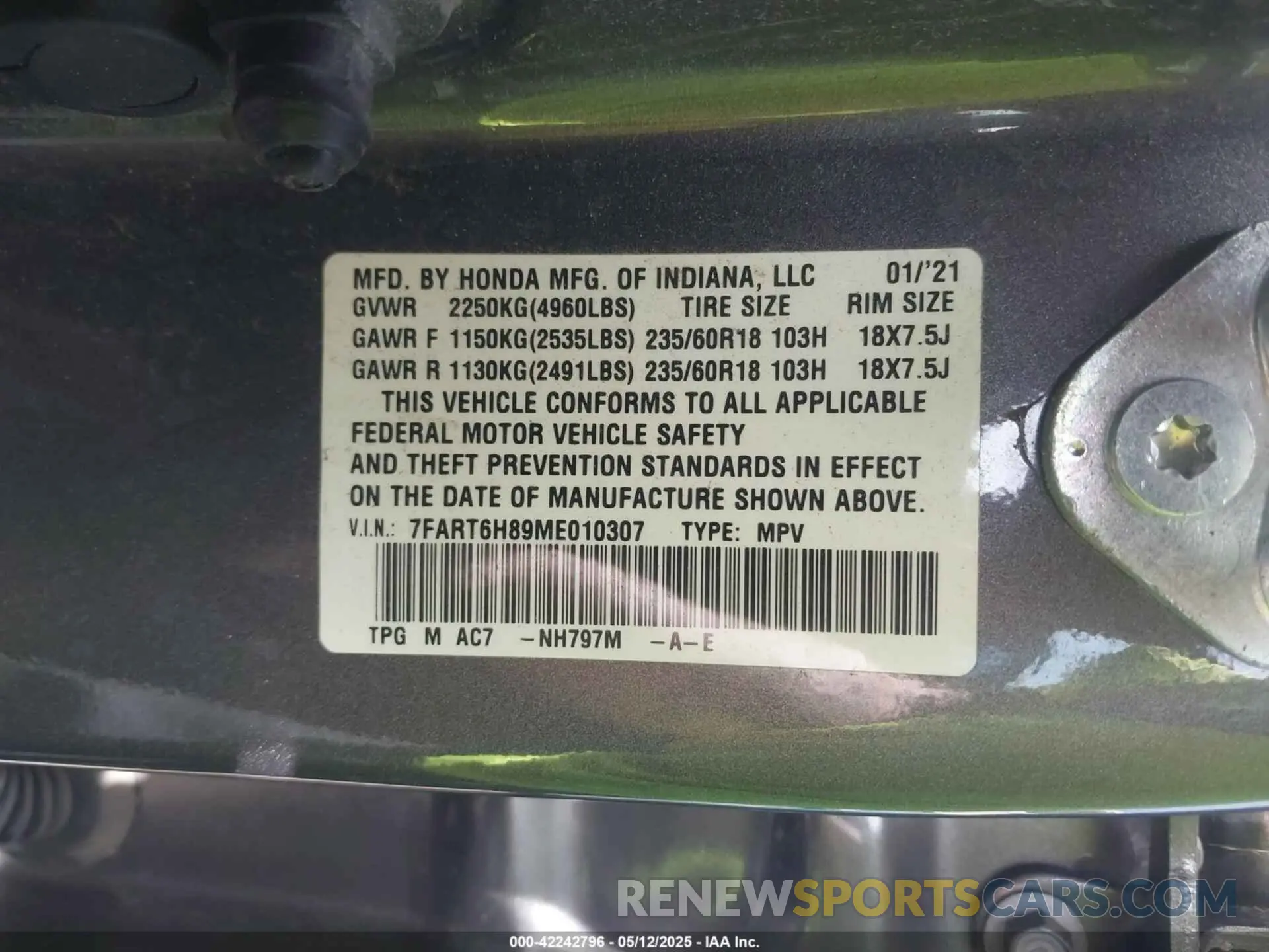 9 Photograph of a damaged car 7FART6H89ME010307 HONDA CR-V HYBRID 2021