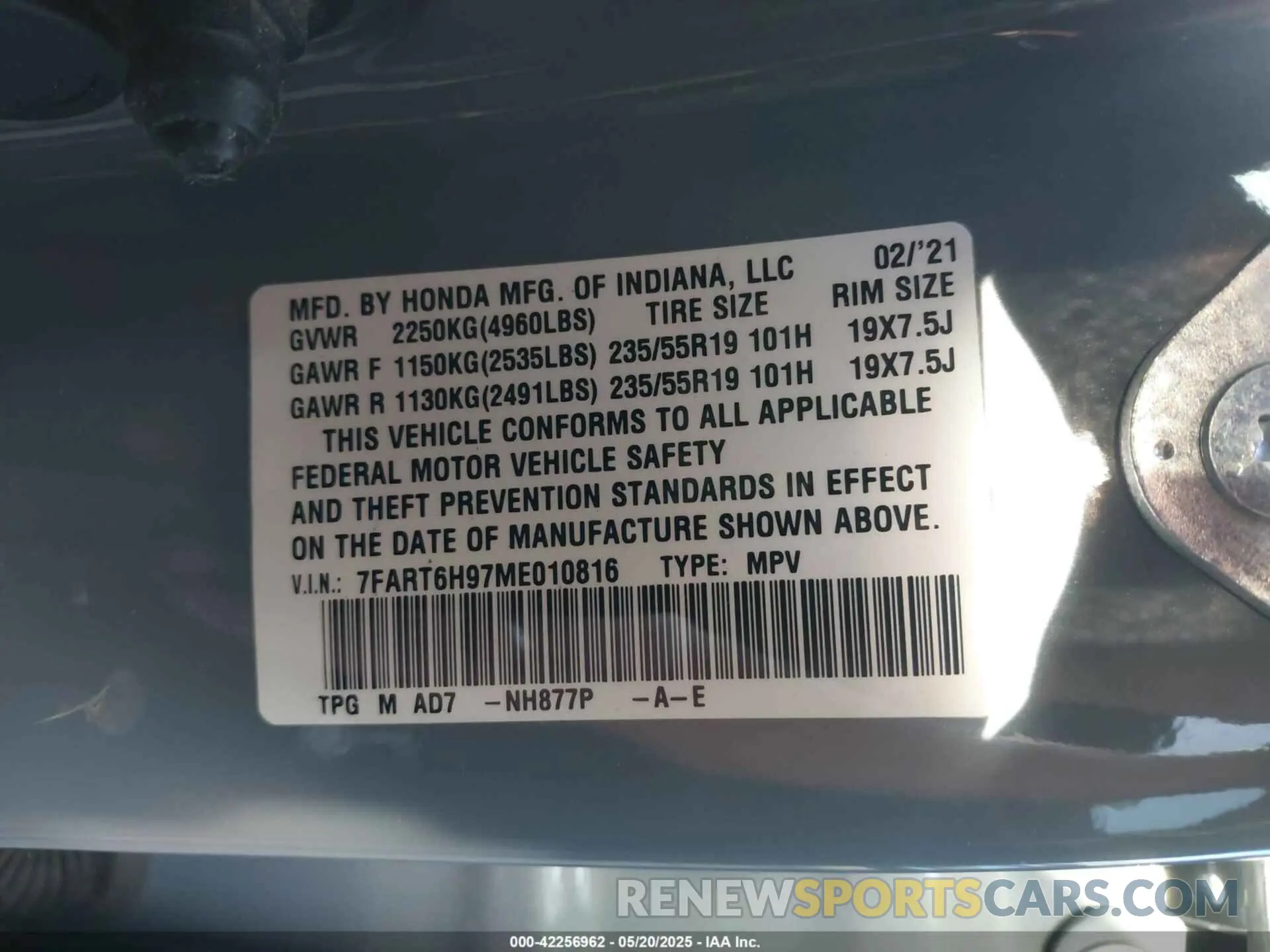 9 Photograph of a damaged car 7FART6H97ME010816 HONDA CR-V HYBRID 2021
