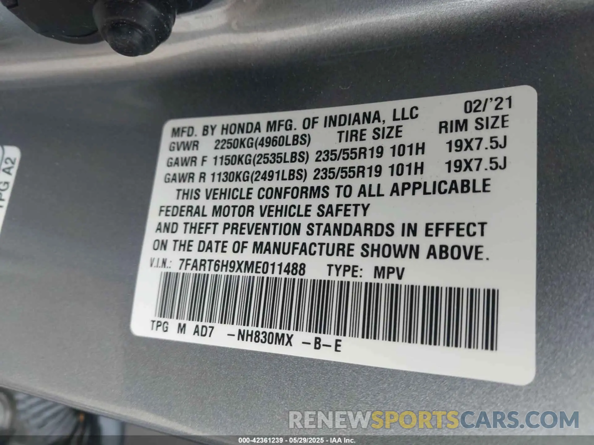 9 Photograph of a damaged car 7FART6H9XME011488 HONDA CR-V HYBRID 2021