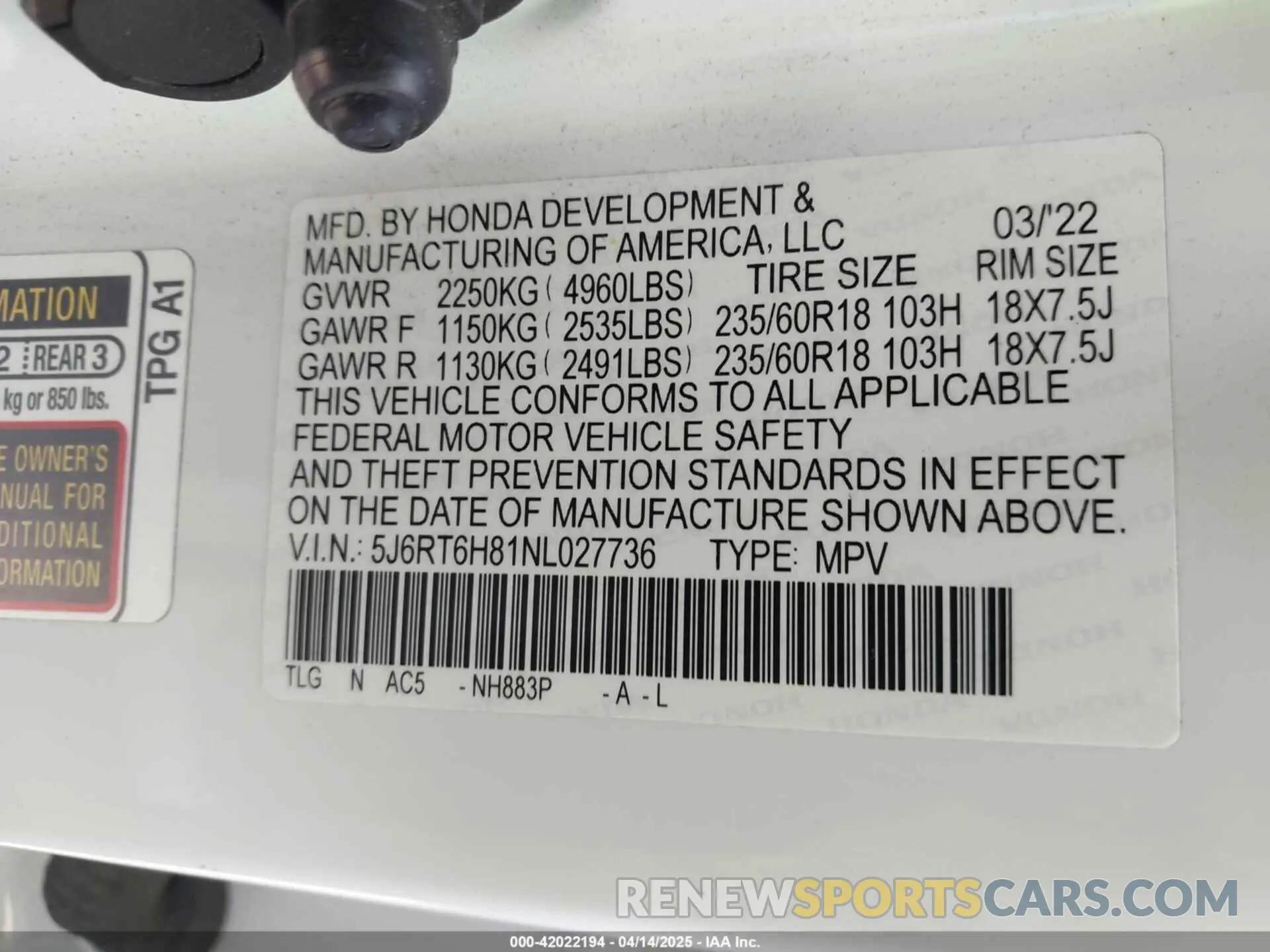 9 Photograph of a damaged car 5J6RT6H81NL027736 HONDA CR-V HYBRID 2022