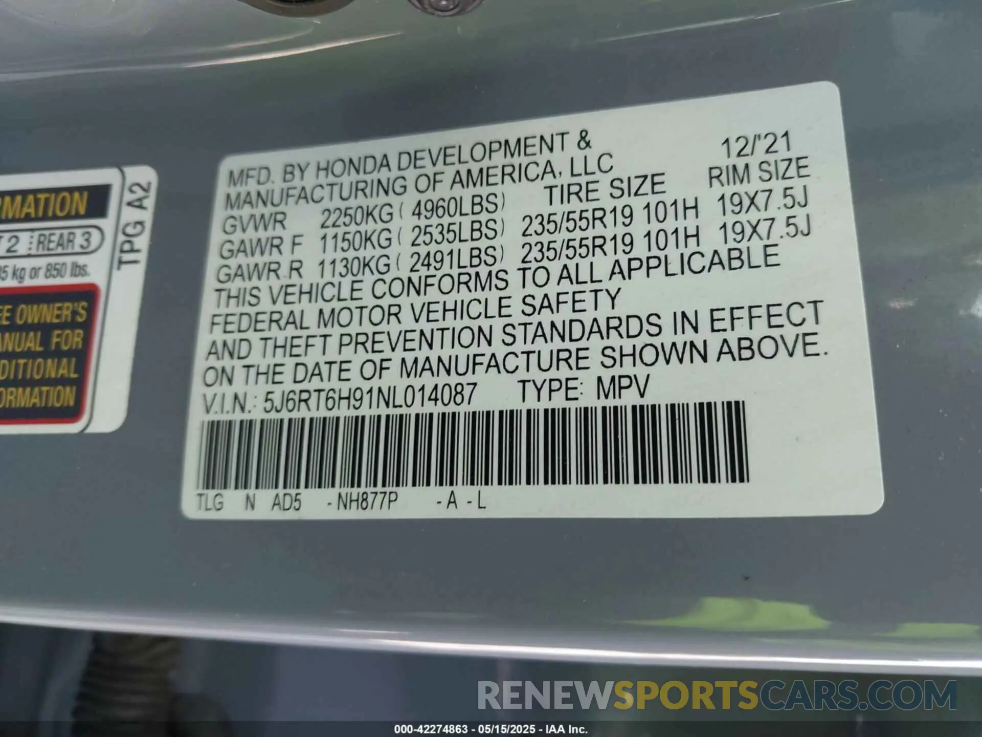 9 Фотография поврежденного автомобиля 5J6RT6H91NL014087 HONDA CR-V HYBRID 2022