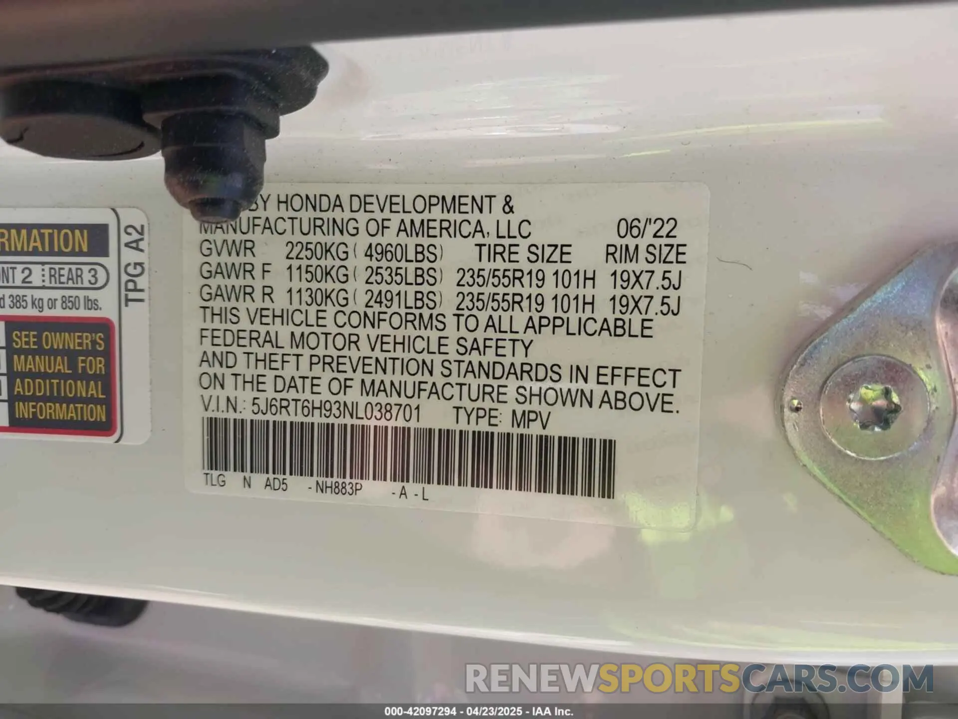 9 Photograph of a damaged car 5J6RT6H93NL038701 HONDA CR-V HYBRID 2022