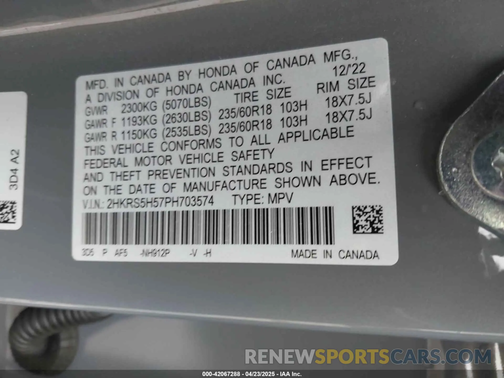 9 Photograph of a damaged car 2HKRS5H57PH703574 HONDA CR-V HYBRID 2023