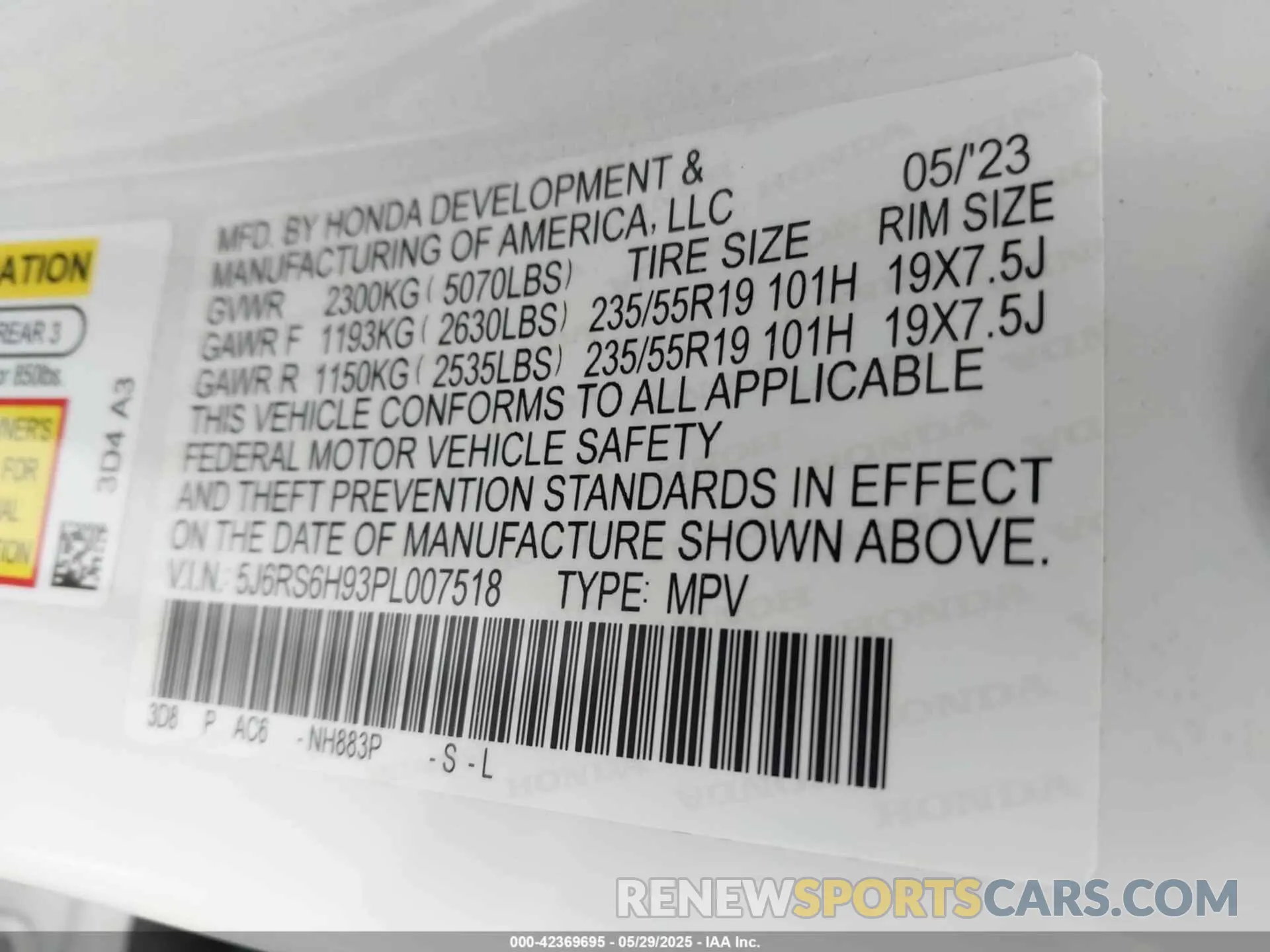 9 Фотография поврежденного автомобиля 5J6RS6H93PL007518 HONDA CR-V HYBRID 2023