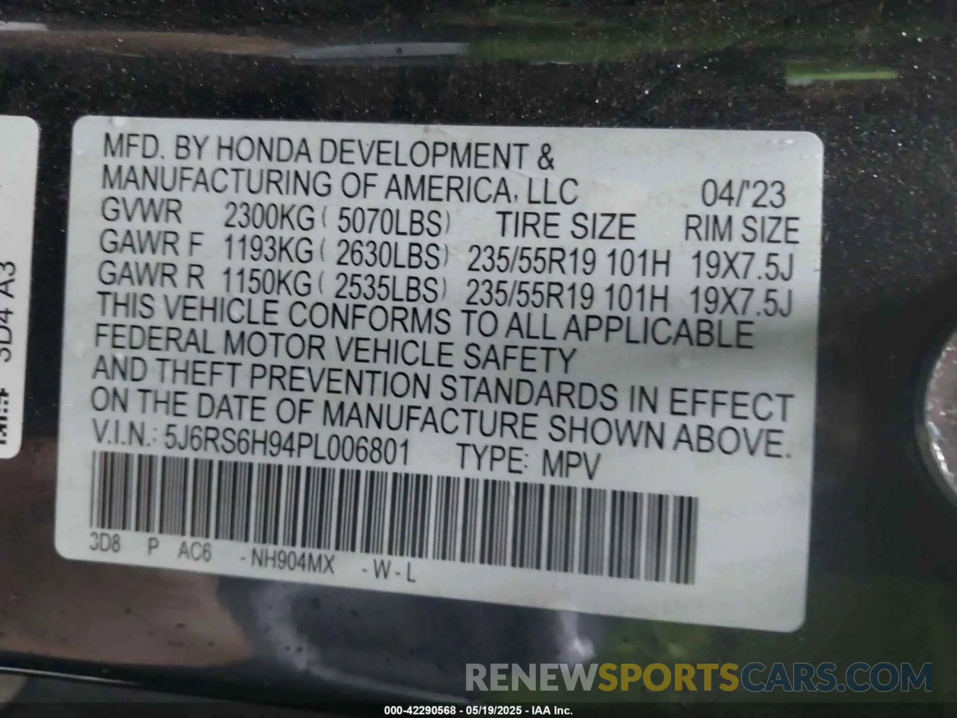 9 Photograph of a damaged car 5J6RS6H94PL006801 HONDA CR-V HYBRID 2023