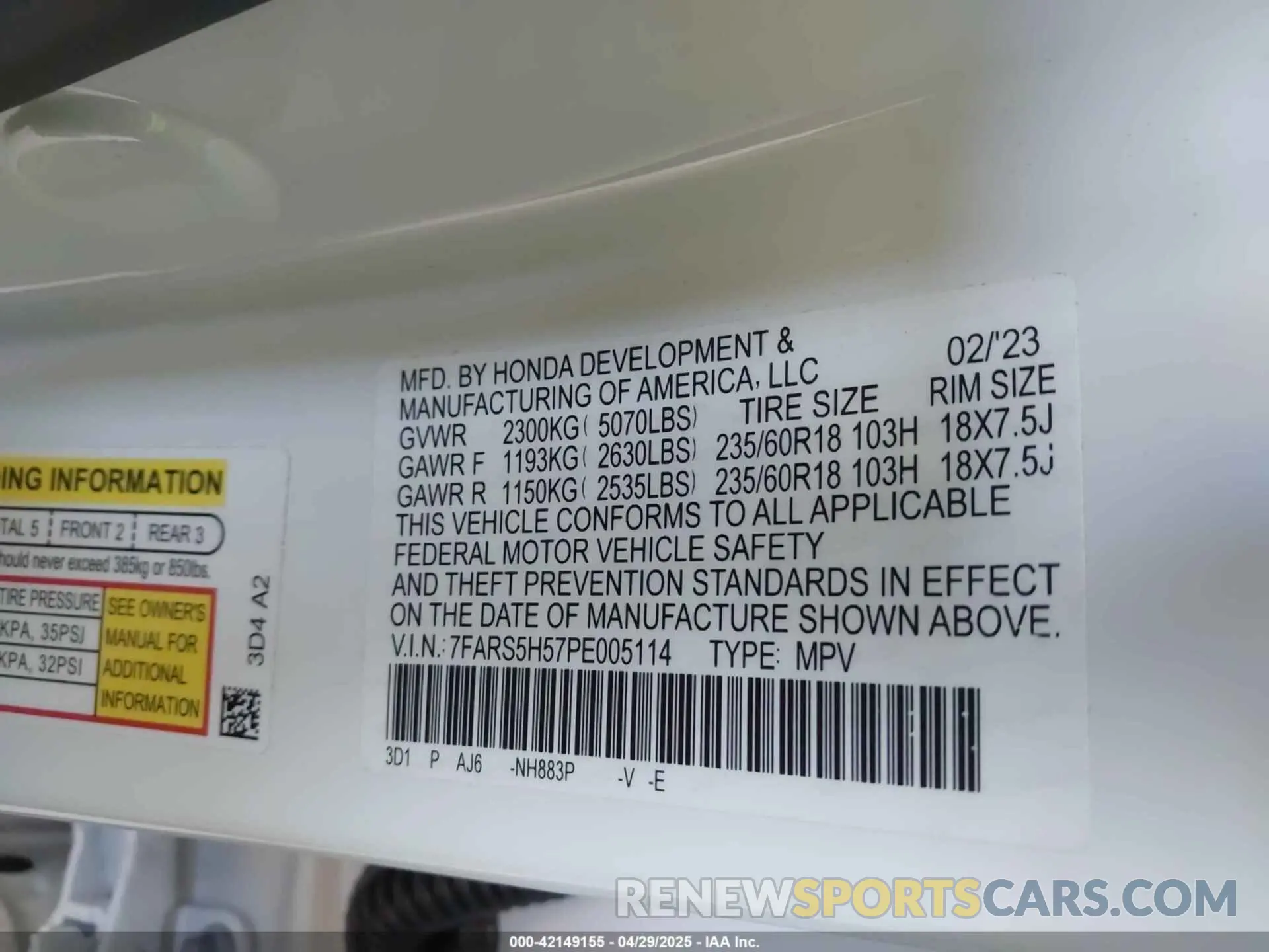 9 Фотография поврежденного автомобиля 7FARS5H57PE005114 HONDA CR-V HYBRID 2023
