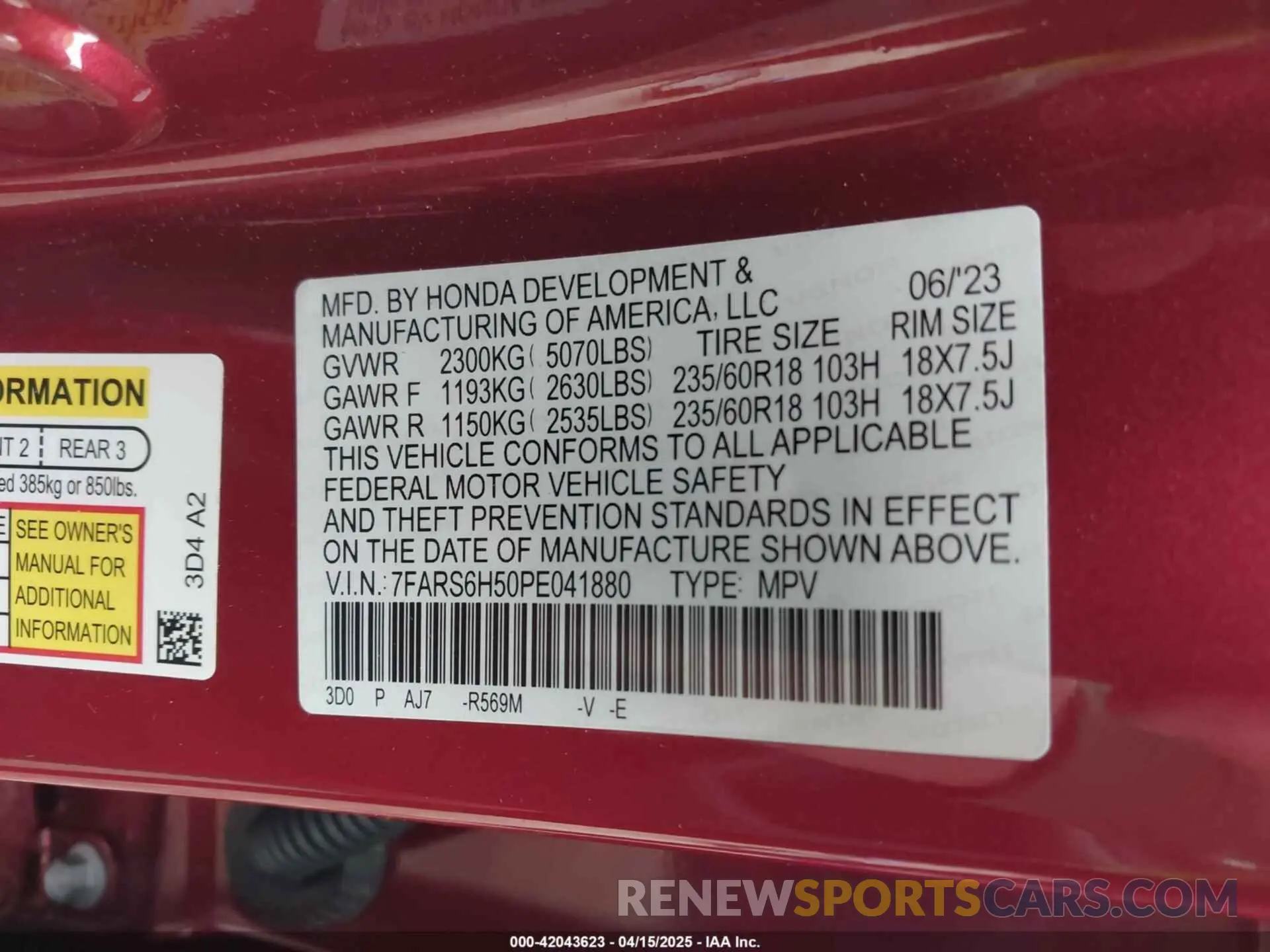 9 Фотография поврежденного автомобиля 7FARS6H50PE041880 HONDA CR-V HYBRID 2023