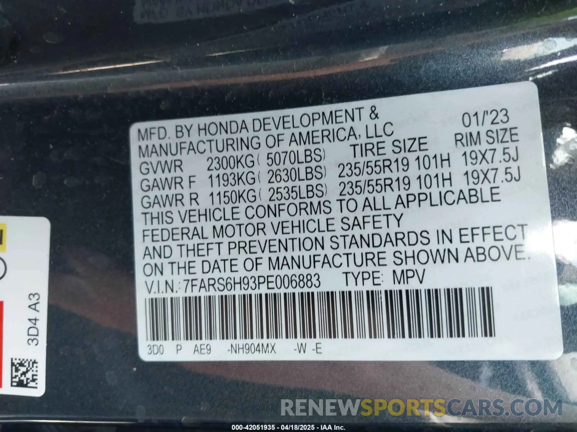 9 Фотография поврежденного автомобиля 7FARS6H93PE006883 HONDA CR-V HYBRID 2023
