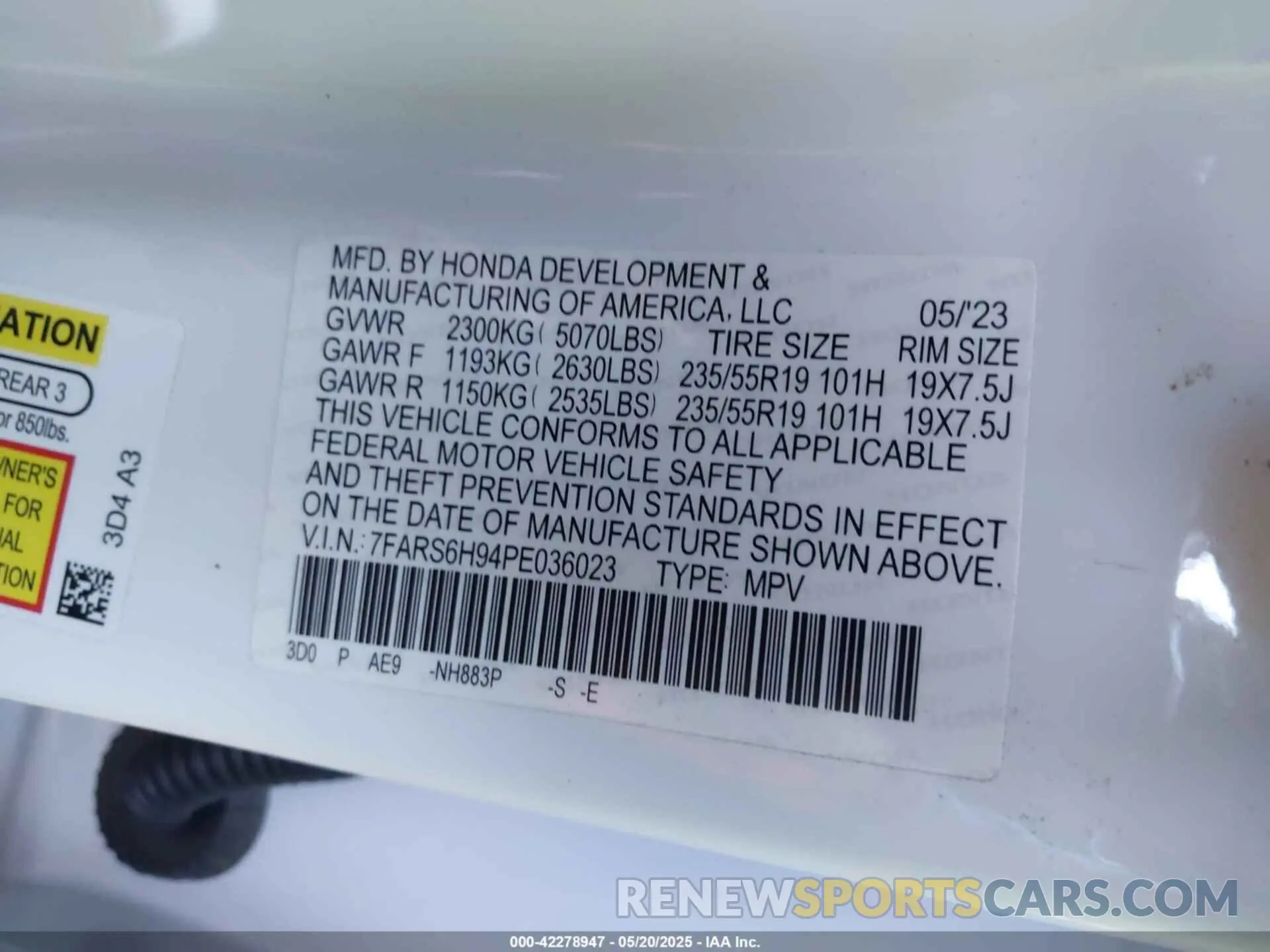9 Фотография поврежденного автомобиля 7FARS6H94PE036023 HONDA CR-V HYBRID 2023