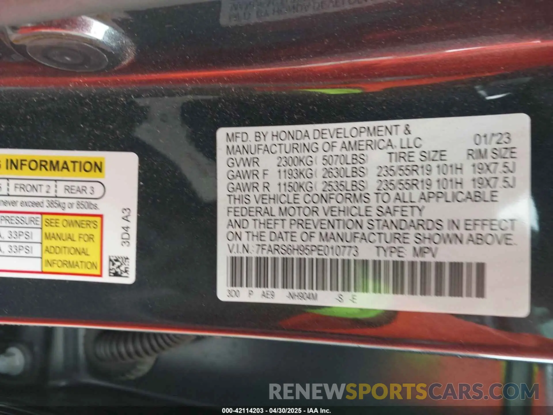 9 Фотография поврежденного автомобиля 7FARS6H95PE010773 HONDA CR-V HYBRID 2023