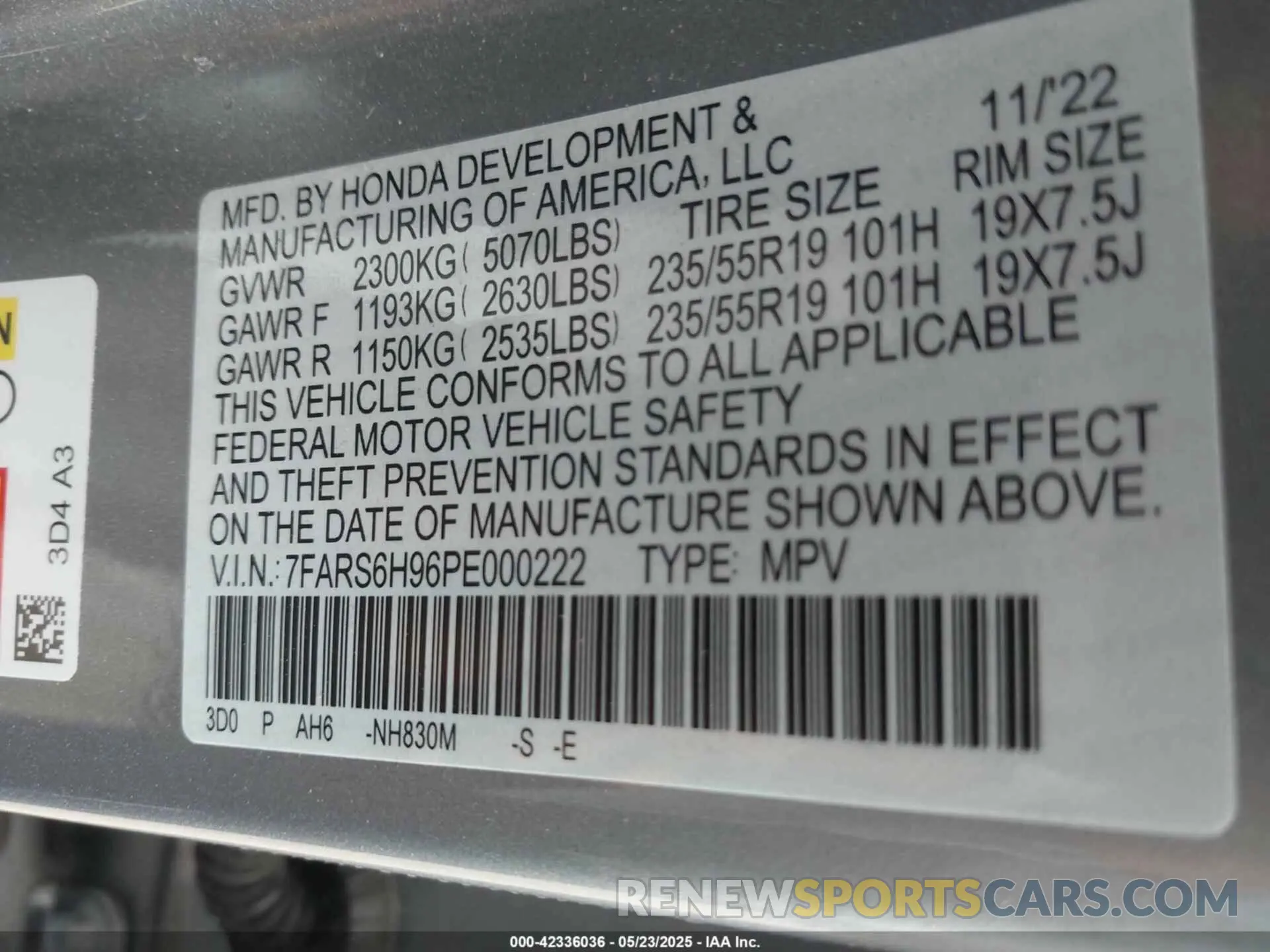 9 Photograph of a damaged car 7FARS6H96PE000222 HONDA CR-V HYBRID 2023