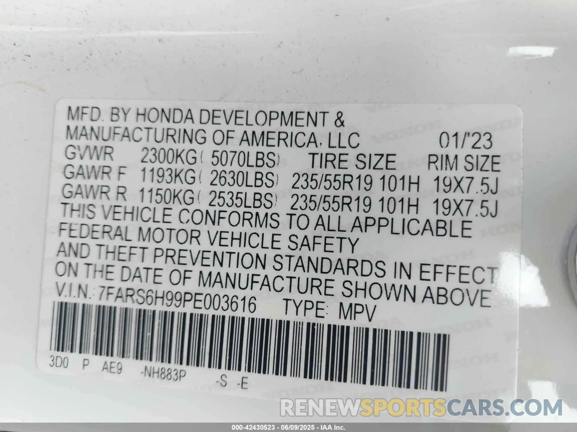 9 Photograph of a damaged car 7FARS6H99PE003616 HONDA CR-V HYBRID 2023