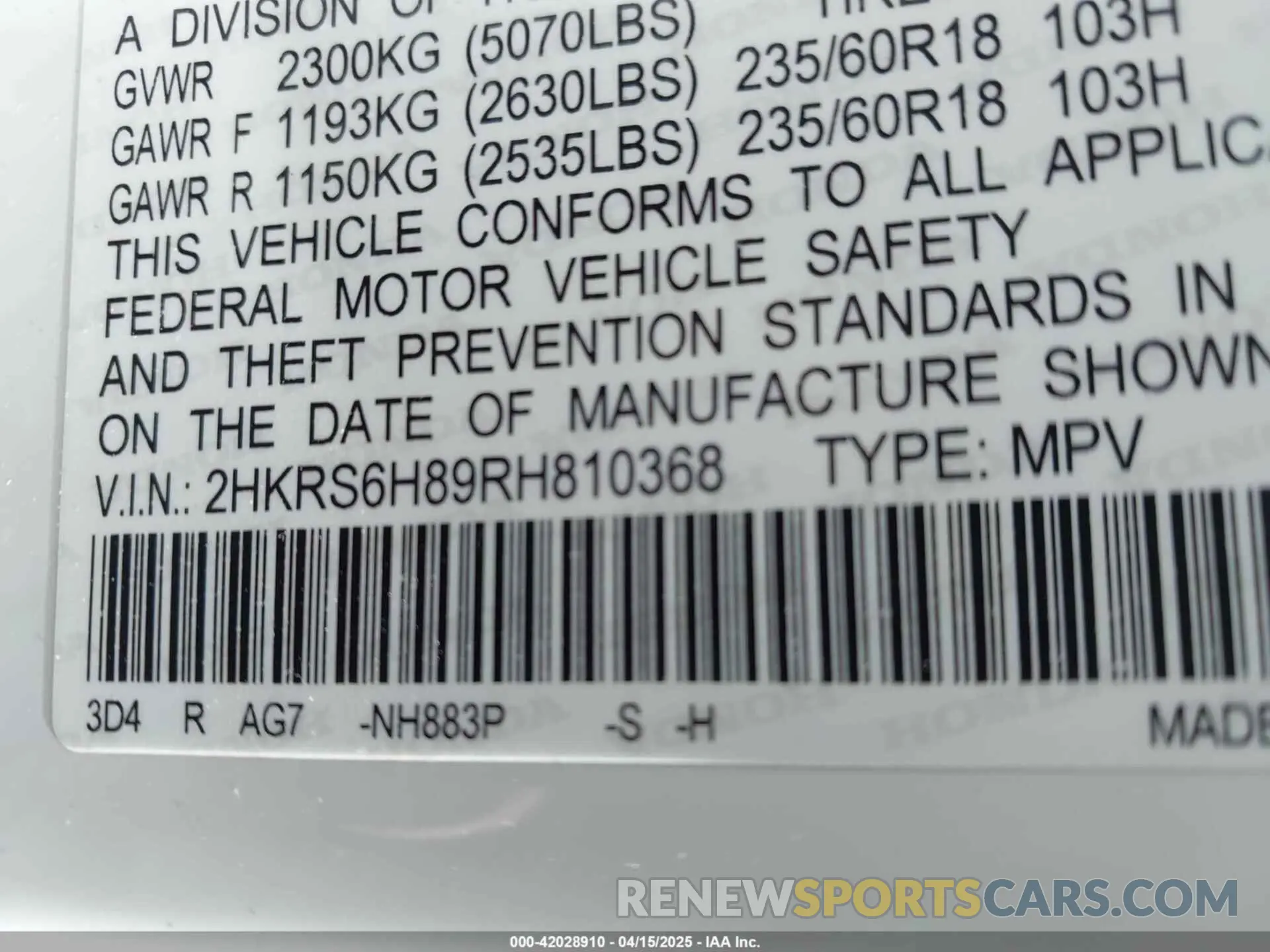 9 Фотография поврежденного автомобиля 2HKRS6H89RH810368 HONDA CR-V HYBRID 2024