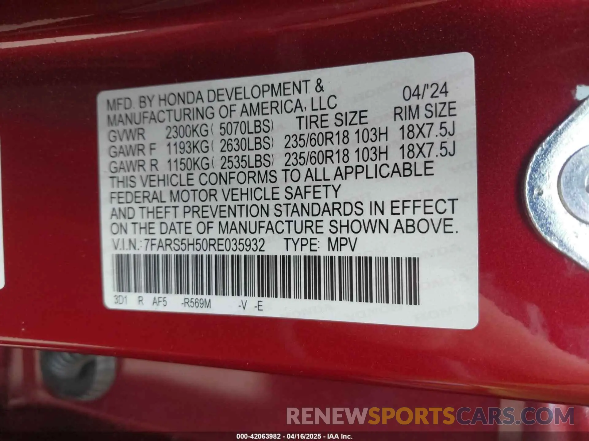 9 Photograph of a damaged car 7FARS5H50RE035932 HONDA CR-V HYBRID 2024