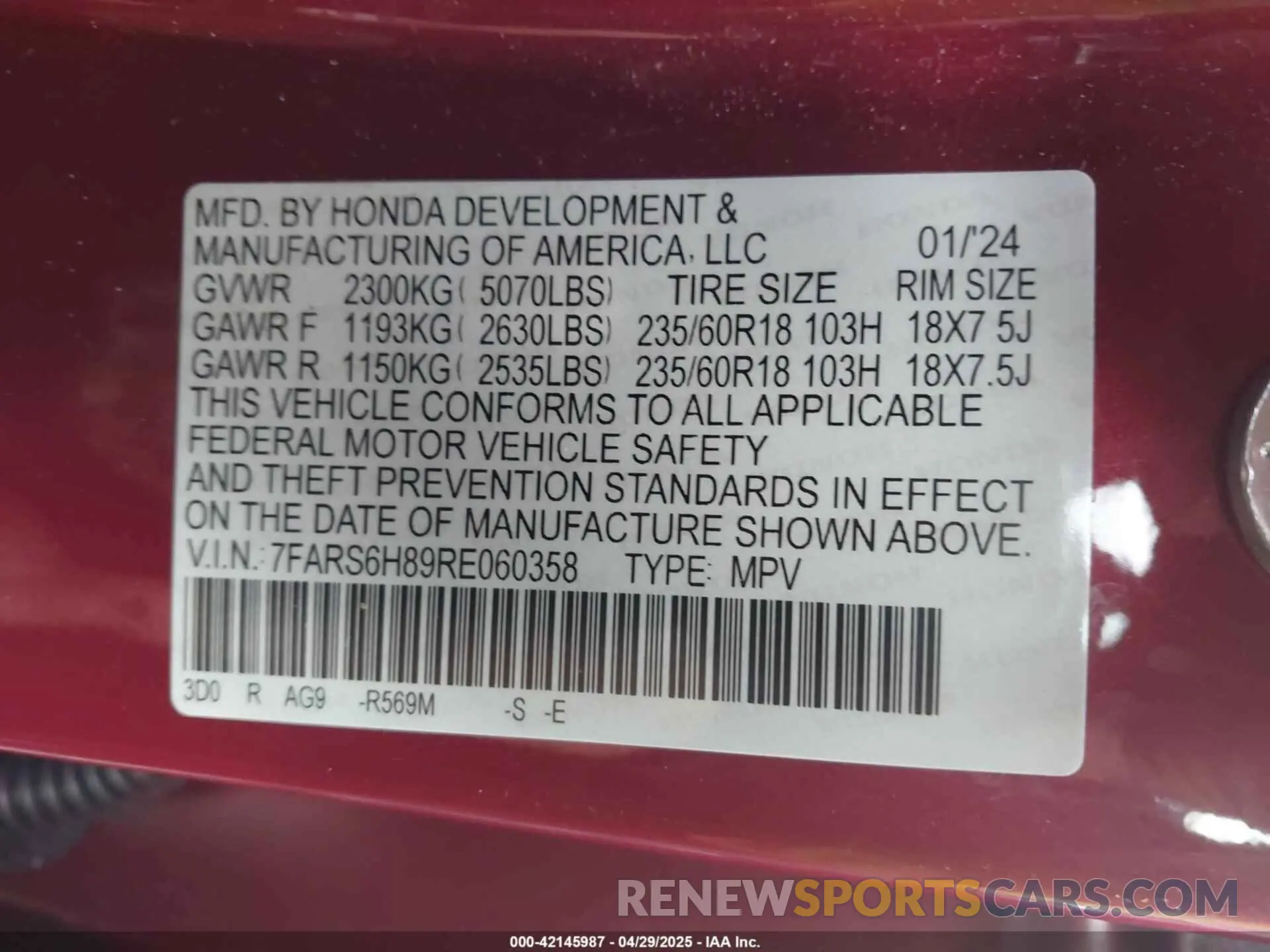 9 Фотография поврежденного автомобиля 7FARS6H89RE060358 HONDA CR-V HYBRID 2024