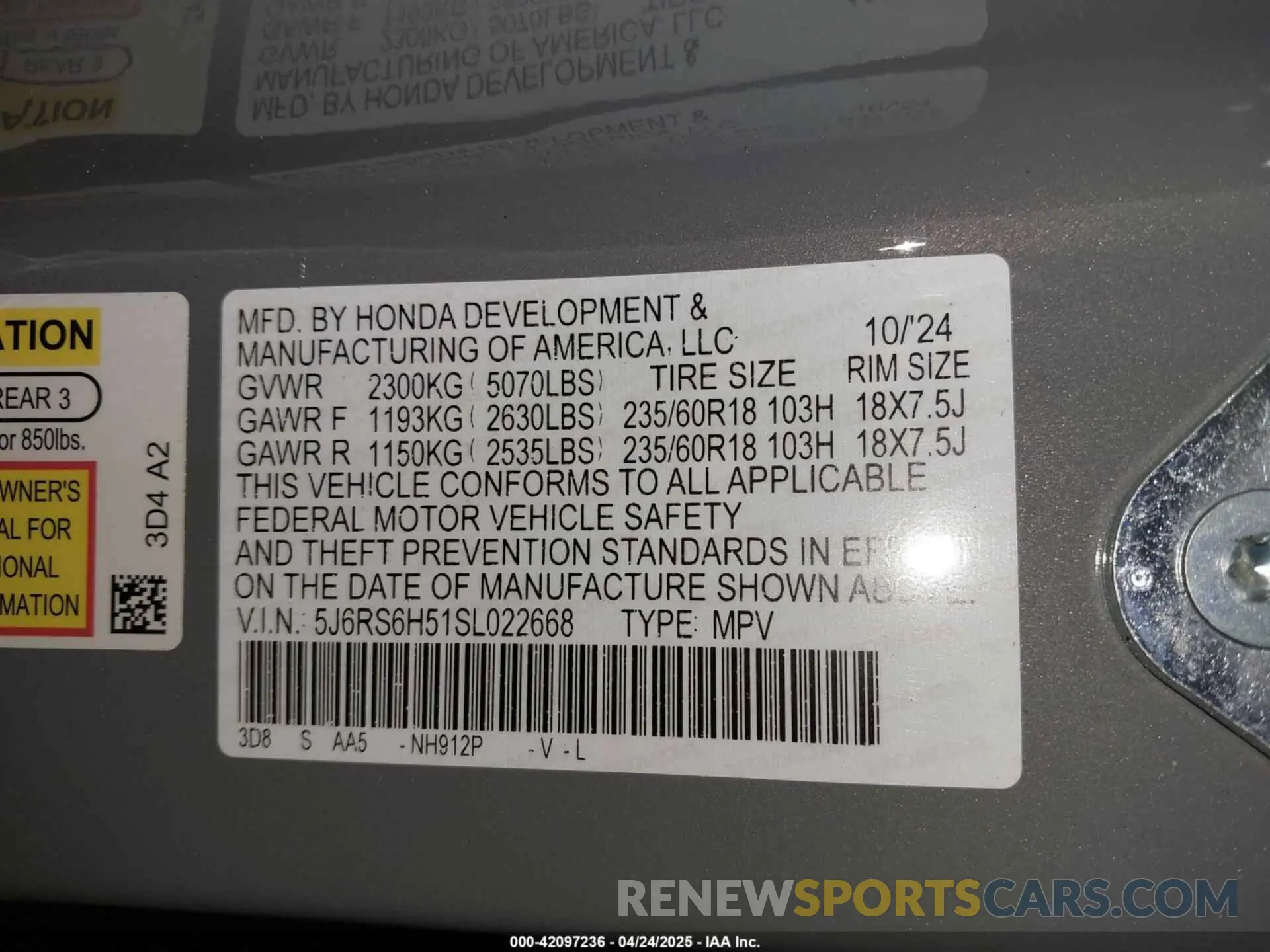9 Photograph of a damaged car 5J6RS6H51SL022668 HONDA CR-V HYBRID 2025