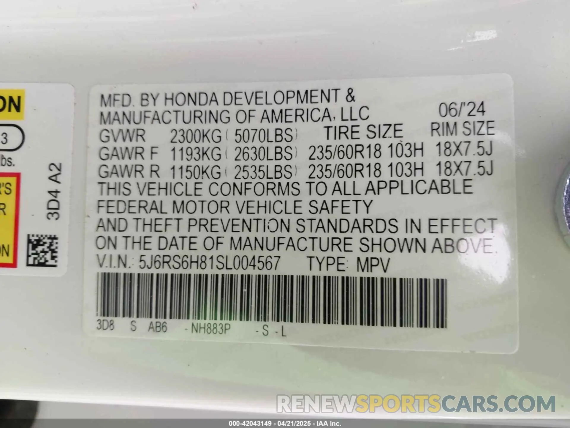 9 Фотография поврежденного автомобиля 5J6RS6H81SL004567 HONDA CR-V HYBRID 2025