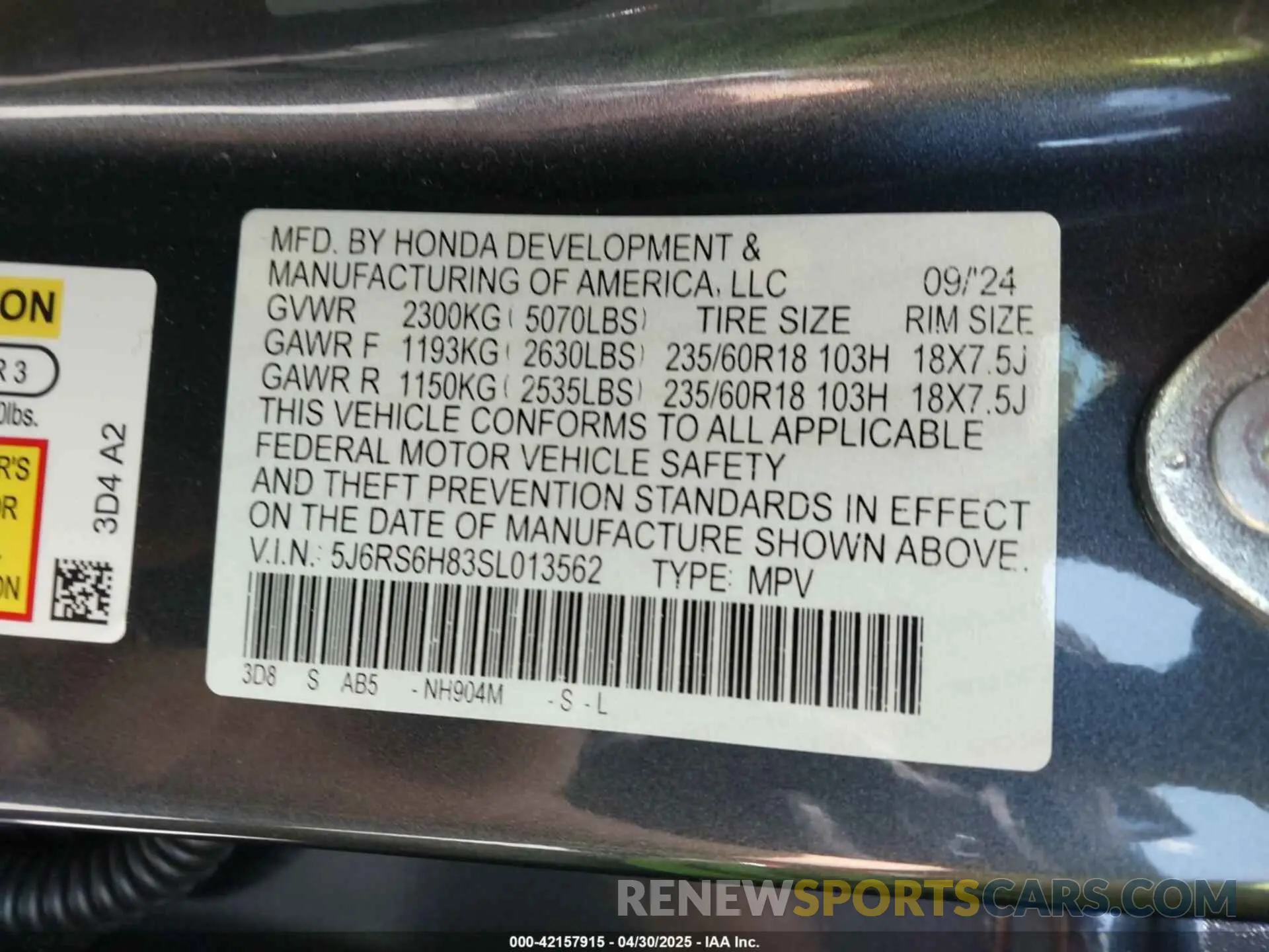 9 Photograph of a damaged car 5J6RS6H83SL013562 HONDA CR-V HYBRID 2025