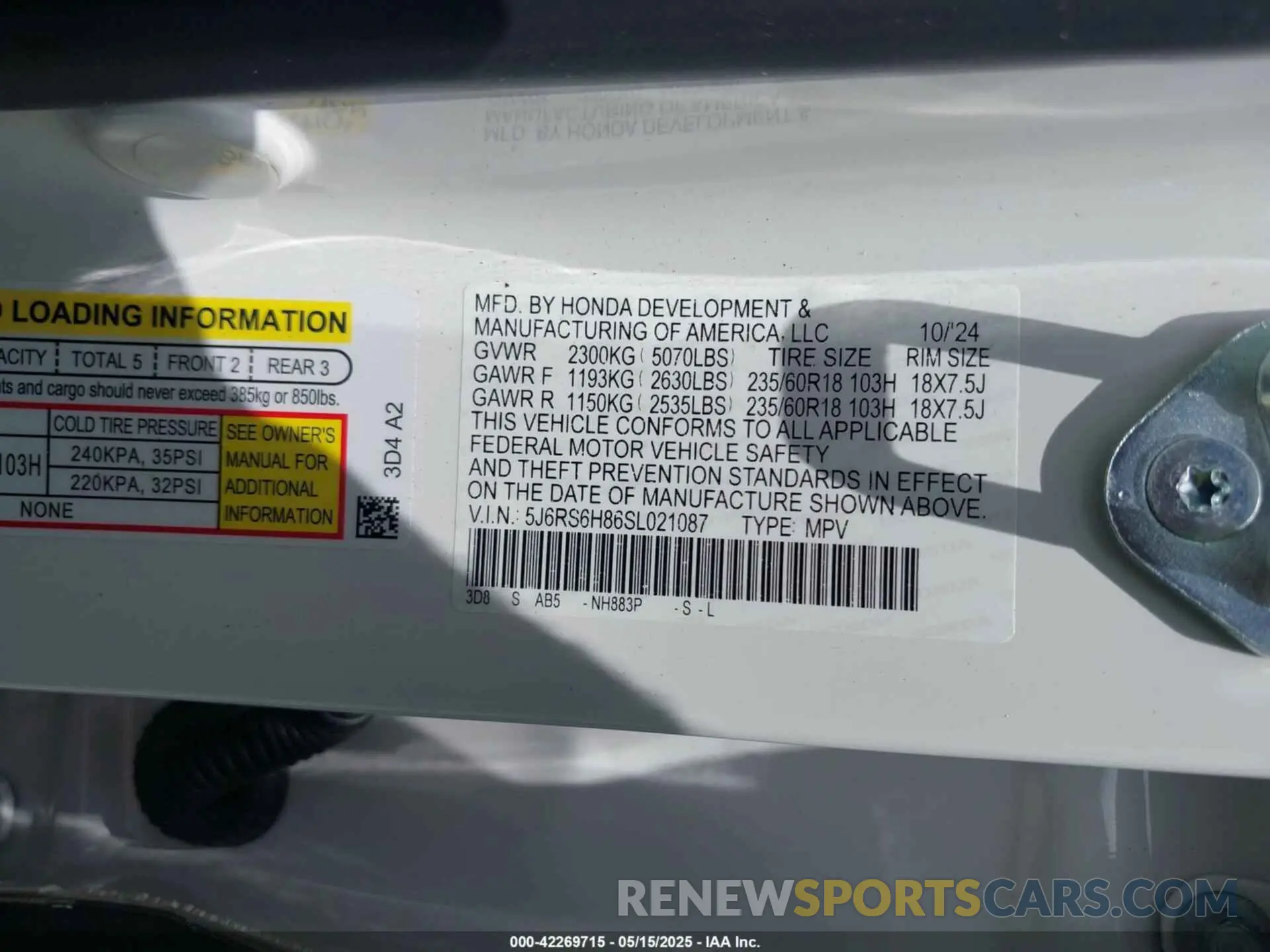 9 Photograph of a damaged car 5J6RS6H86SL021087 HONDA CR-V HYBRID 2025