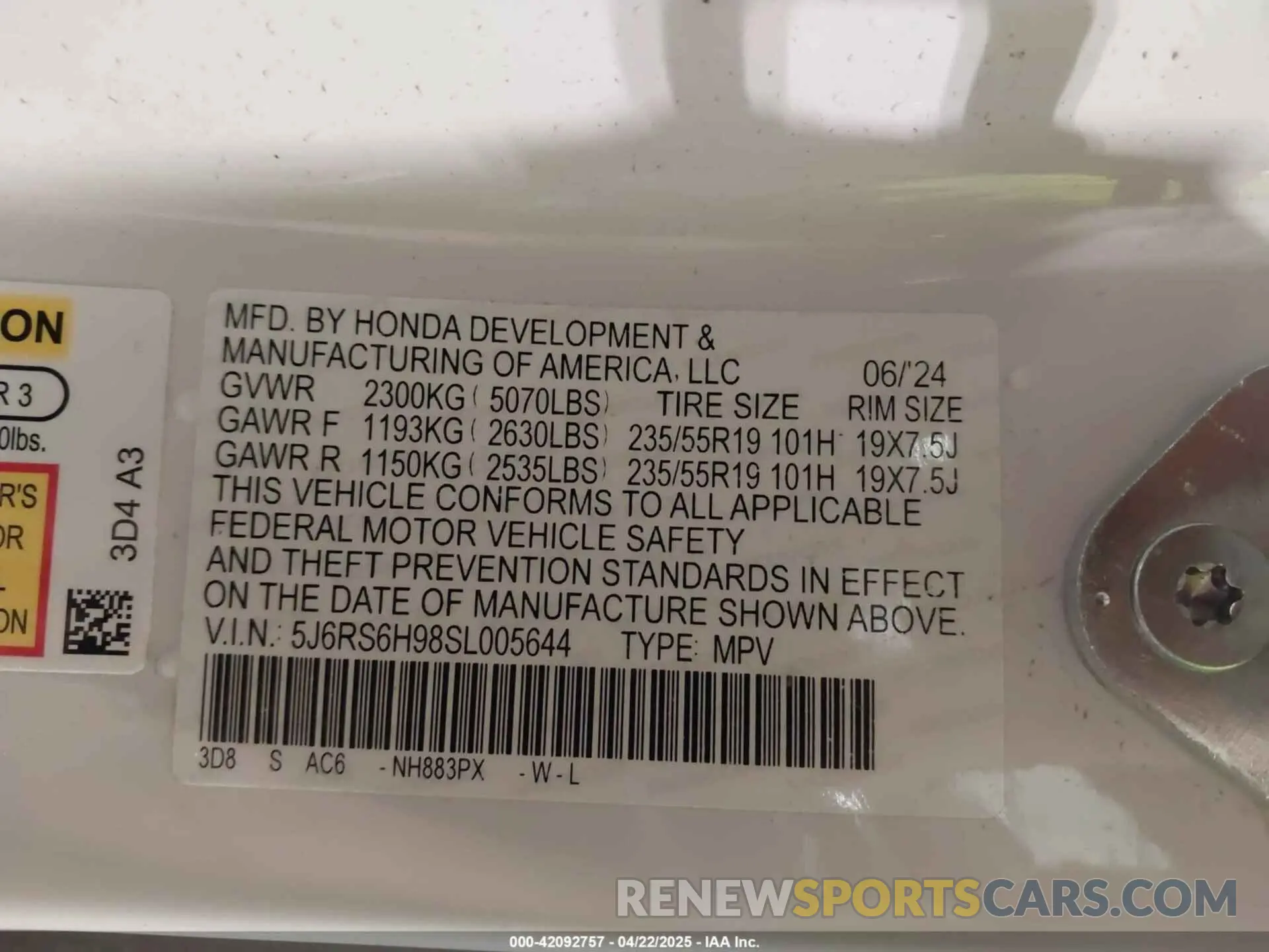 9 Photograph of a damaged car 5J6RS6H98SL005644 HONDA CR-V HYBRID 2025