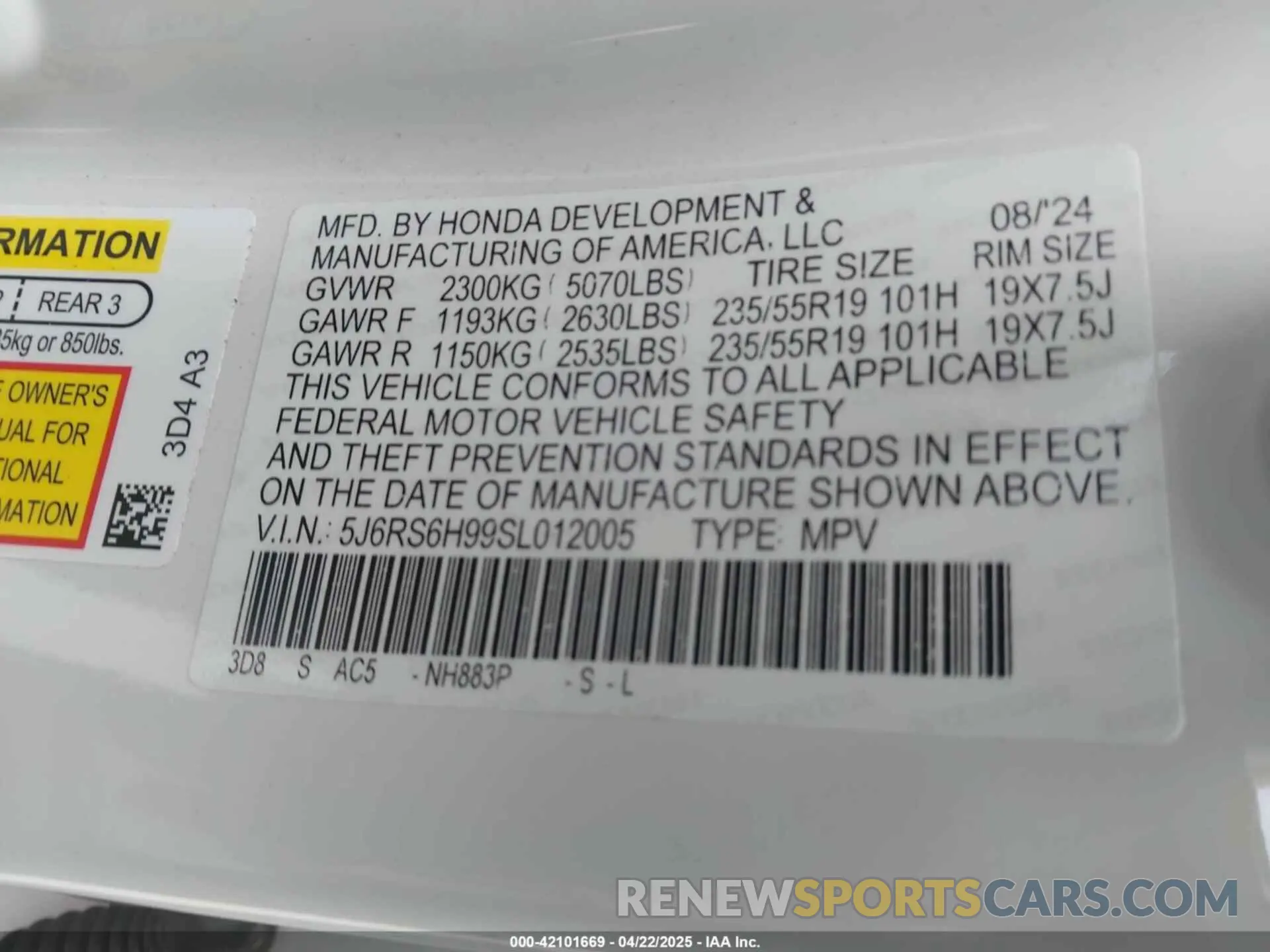 9 Фотография поврежденного автомобиля 5J6RS6H99SL012005 HONDA CR-V HYBRID 2025