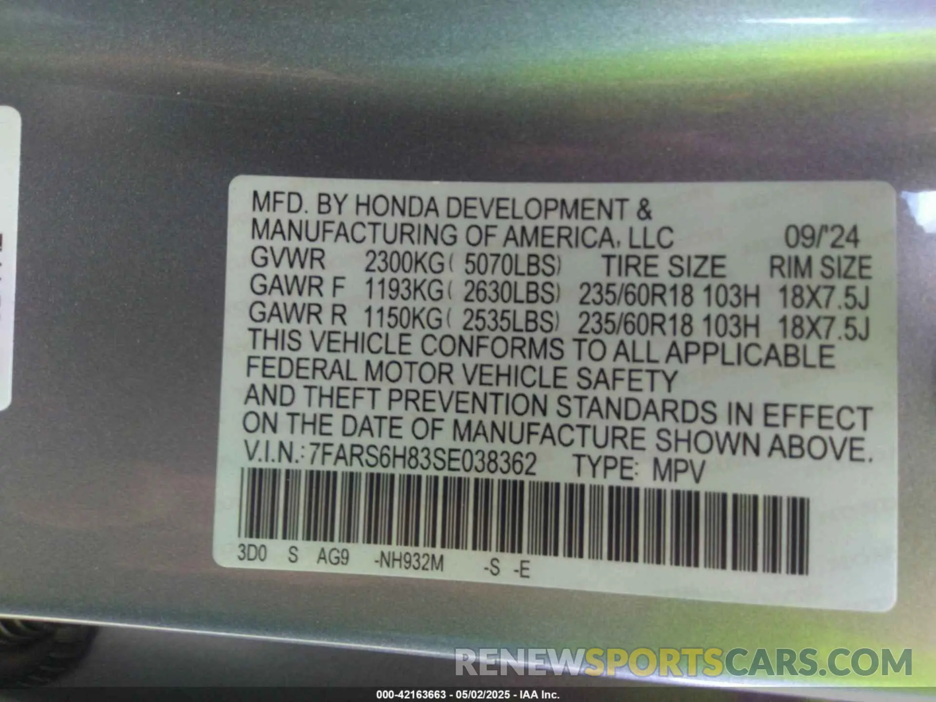9 Photograph of a damaged car 7FARS6H83SE038362 HONDA CR-V HYBRID 2025