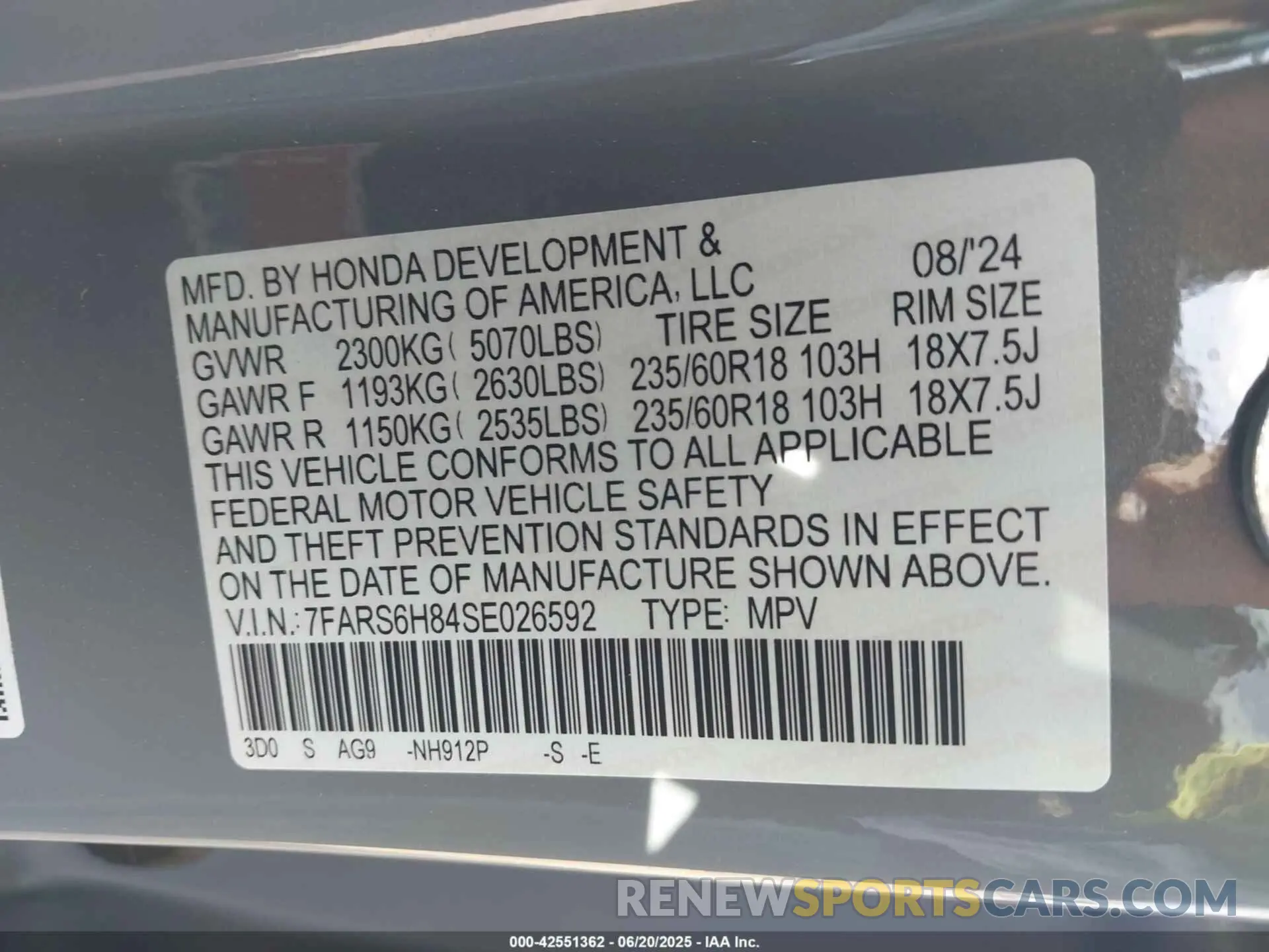 9 Фотография поврежденного автомобиля 7FARS6H84SE026592 HONDA CR-V HYBRID 2025
